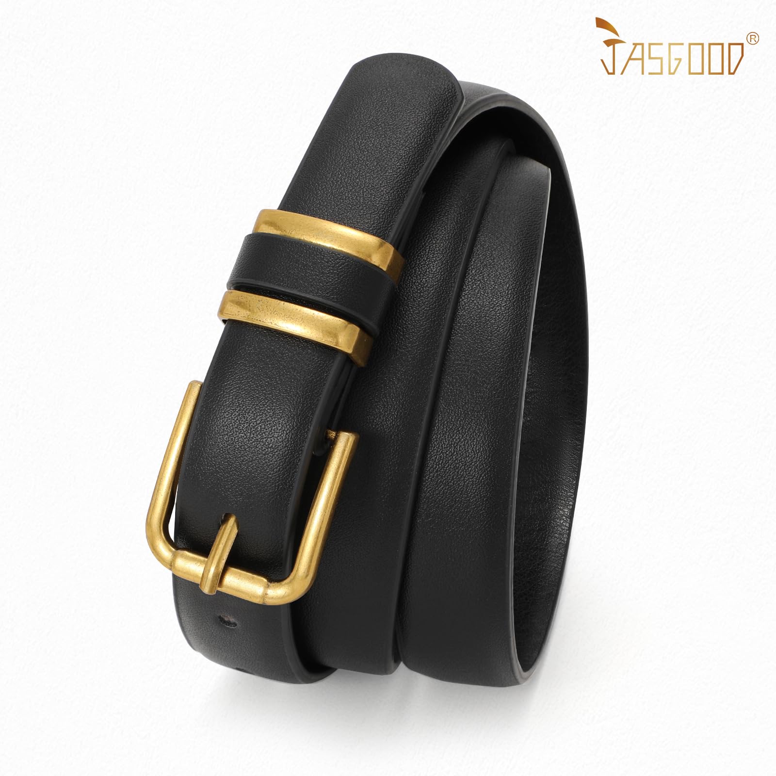 JASGOOD 3 Pack Women's Leather Belts for Jeans Dress Pants Trendy Belts with Gold Buckle