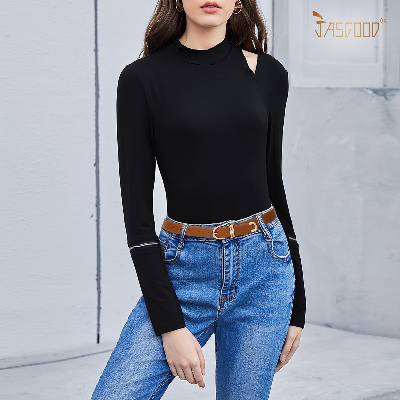 JASGOOD Women Leather Belt for Jeans Pants Fashion Gold Buckle Ladies Waist Belt