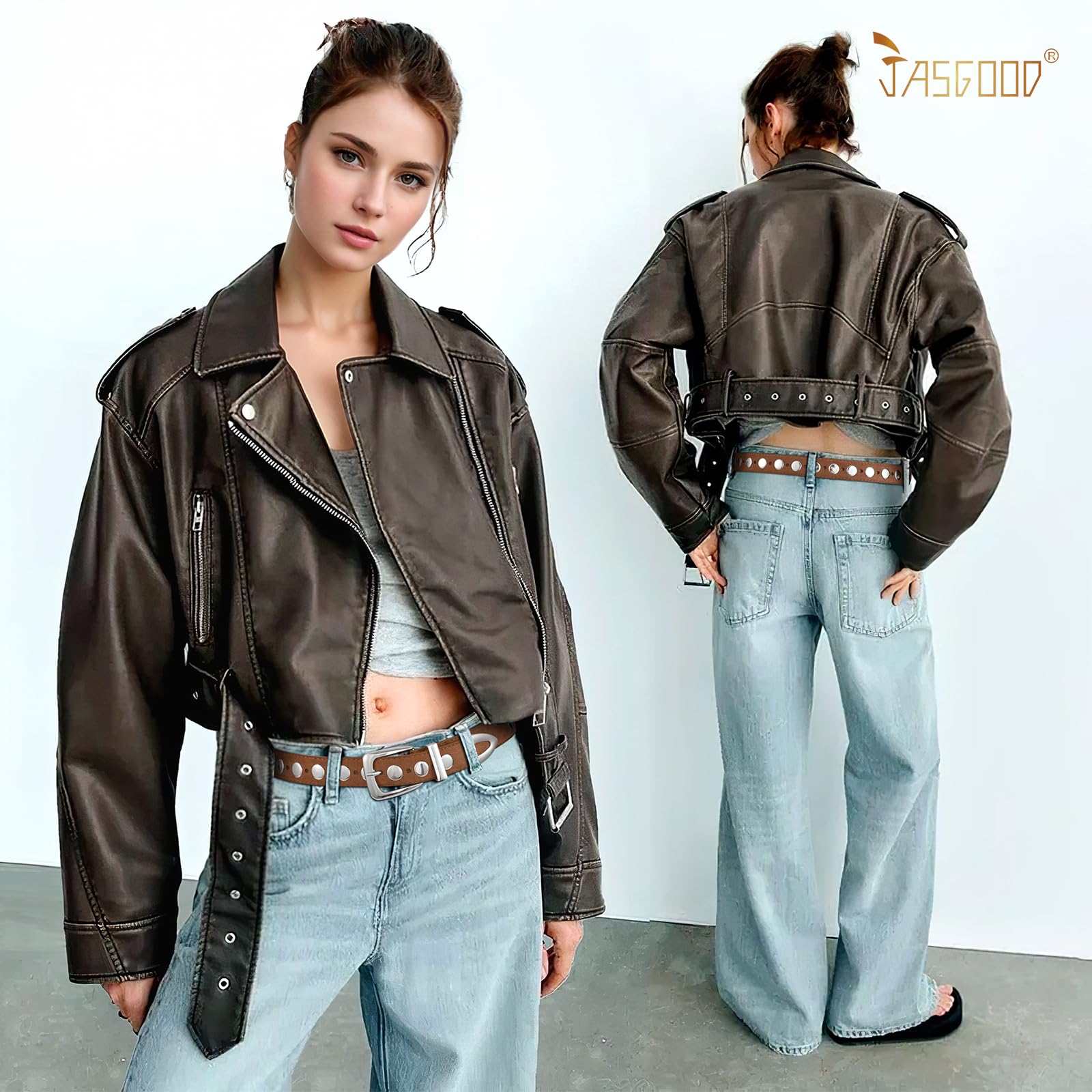 JASGOOD Women Leather Belt Fashion Studded Belt Ladies Punk Belt Vintage Leather Belt for Jeans Dress - JASGOOD OFFICIAL