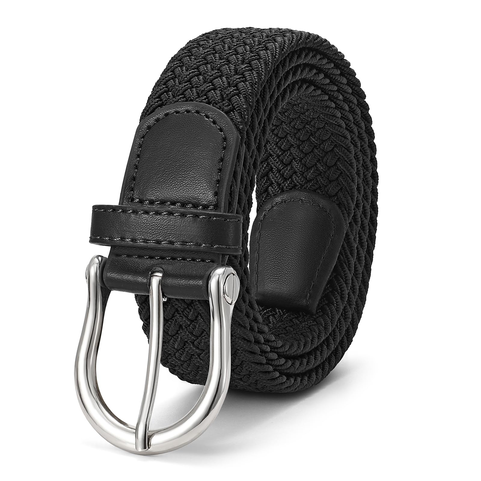 JASGOOD Women Elastic Braided Woven Belt Stretch Canvas Casual Belt 1.4'' for Golf Jeans Pants