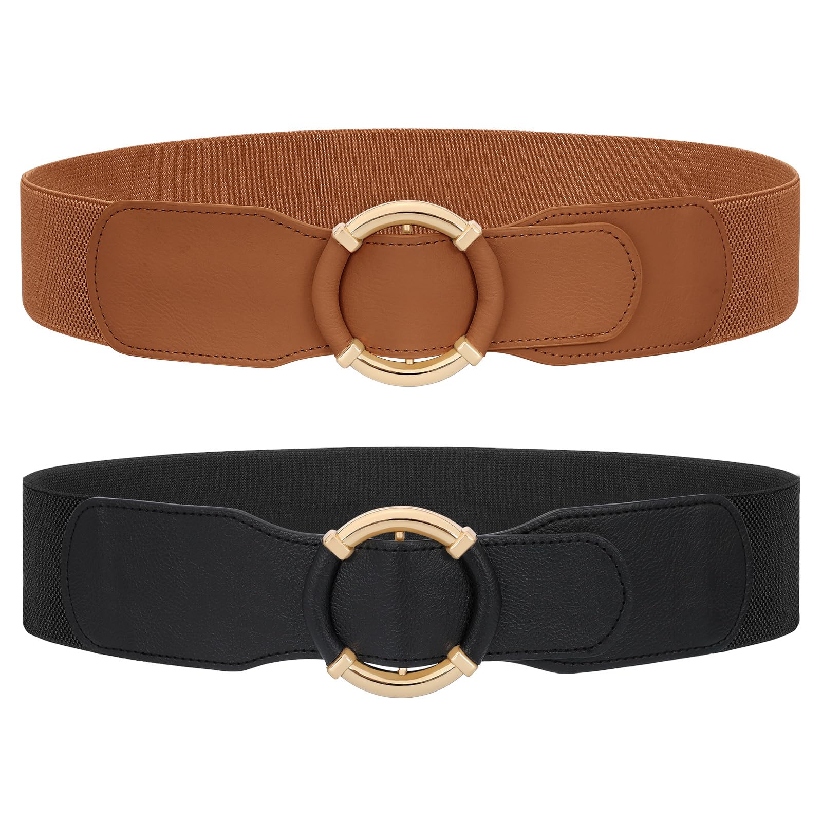 JASGOOD 2 Pack Wide Elastic Waist Belt for Women Ladies Stretchy Vintage Belts for Dress