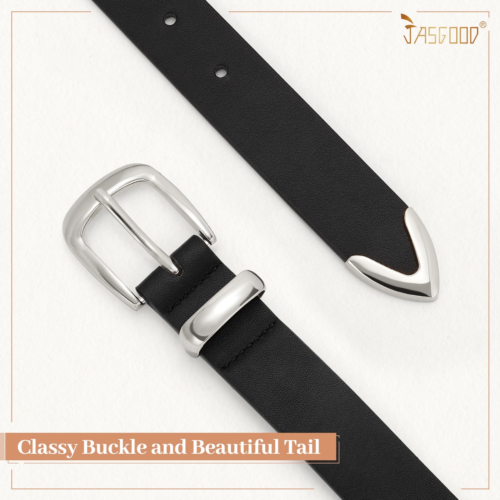 JASGOOD Women's Fashion Leather Belt Ladies Gold Buckle Leather Belt for Jeans Pants Dresses