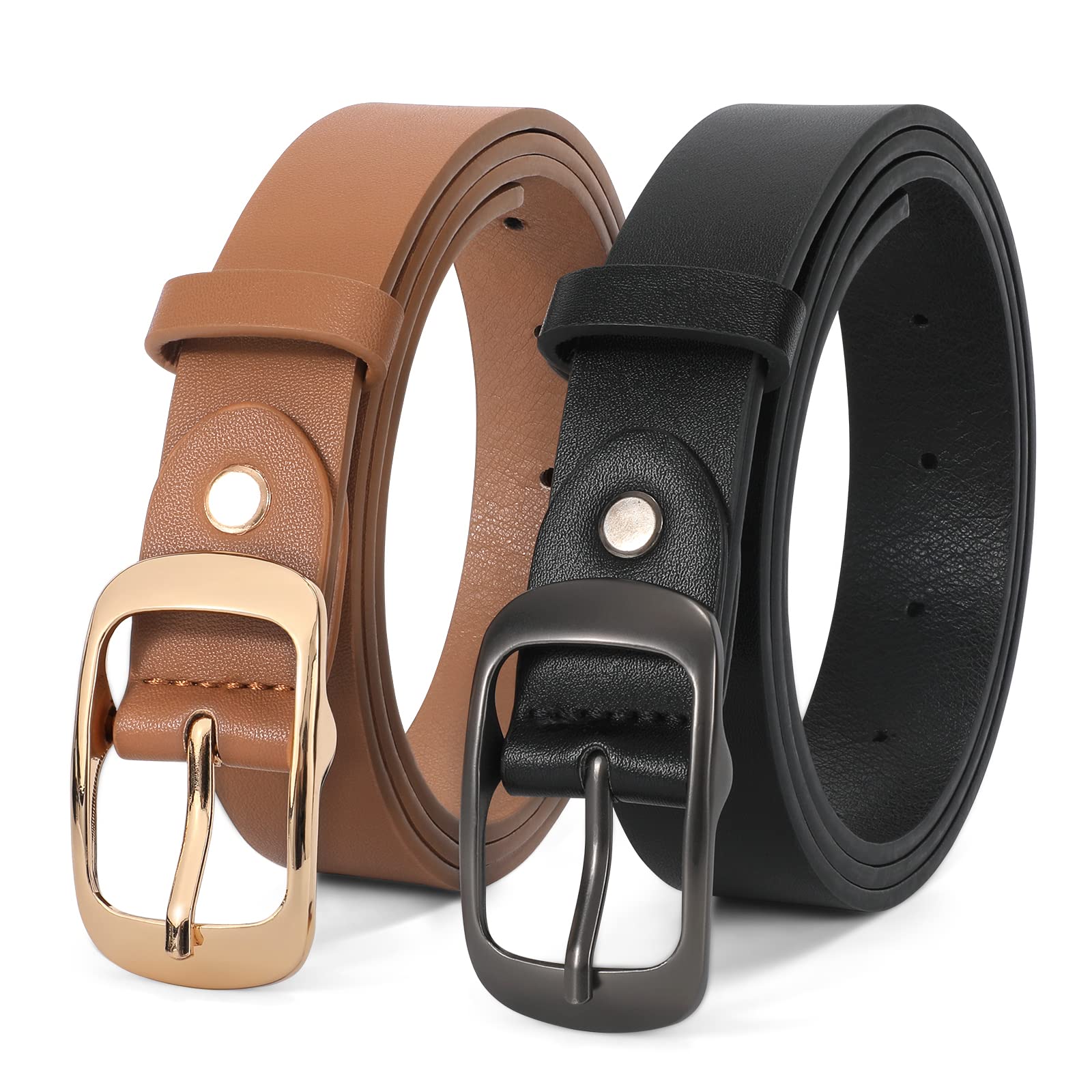 JASGOOD 2 Pack Women Faux Leather Belt, Fashion Ladies Belt with Pin Buckle for Jeans Pants - JASGOOD OFFICIAL
