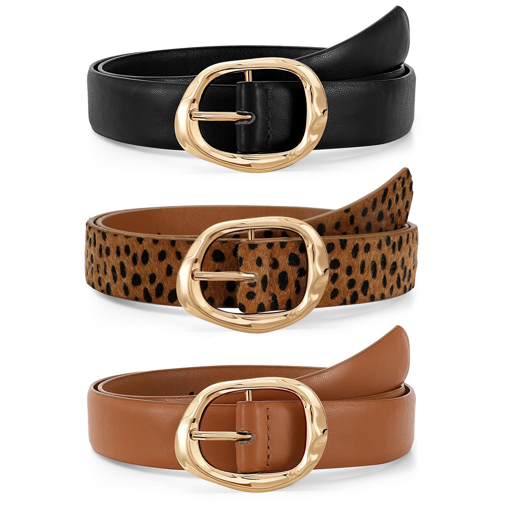 JASGOOD 3 Pack Women Belts for Jeans Pants Ladies Leather Waist Belt Casual Fashion Trend Belt for Women with Gold Buckle - JASGOOD OFFICIAL