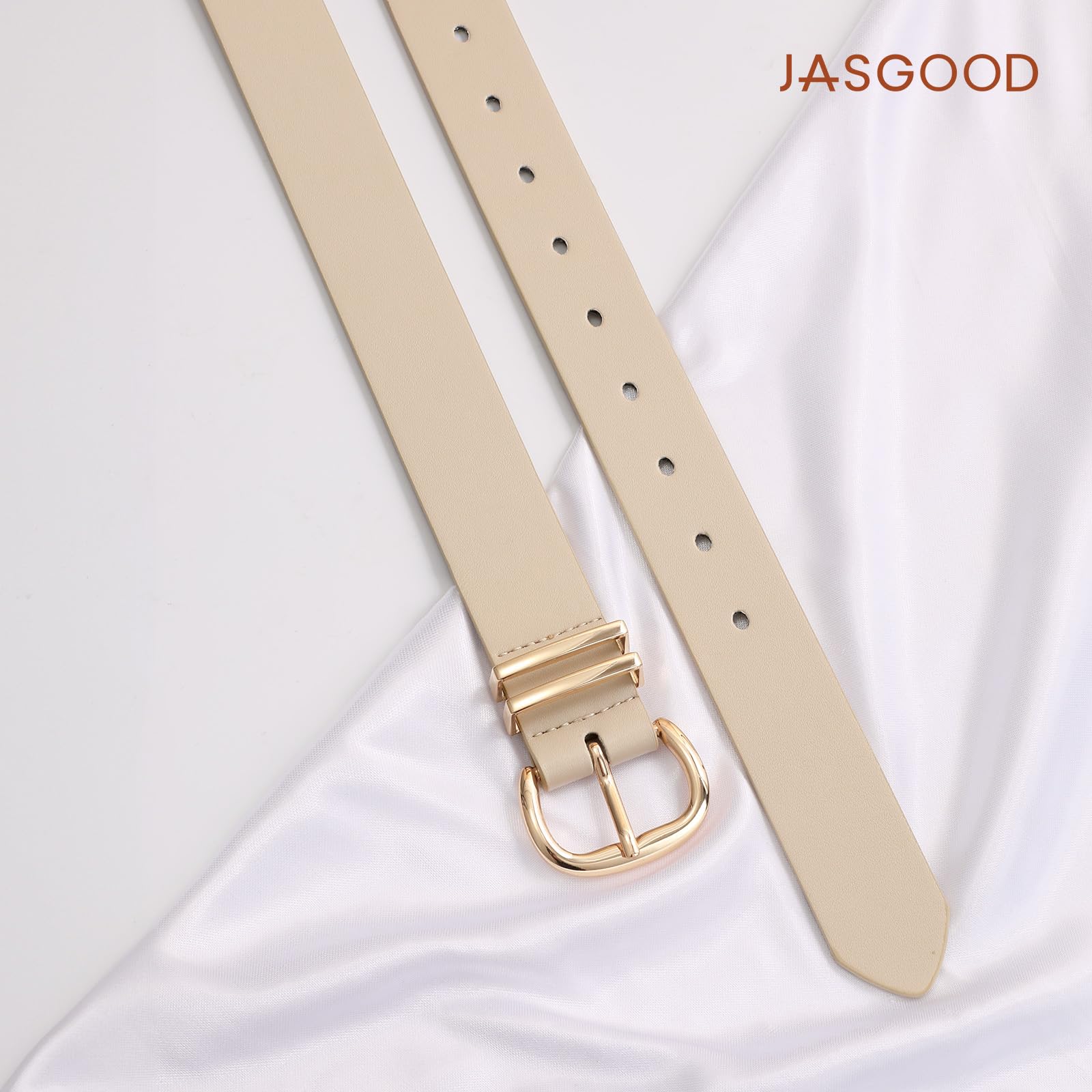 JASGOOD 3 Pack Belts for Women Leather Waist Belts for Jeans Dresses Pants Ladies Fashion Belt with Gold Buckle