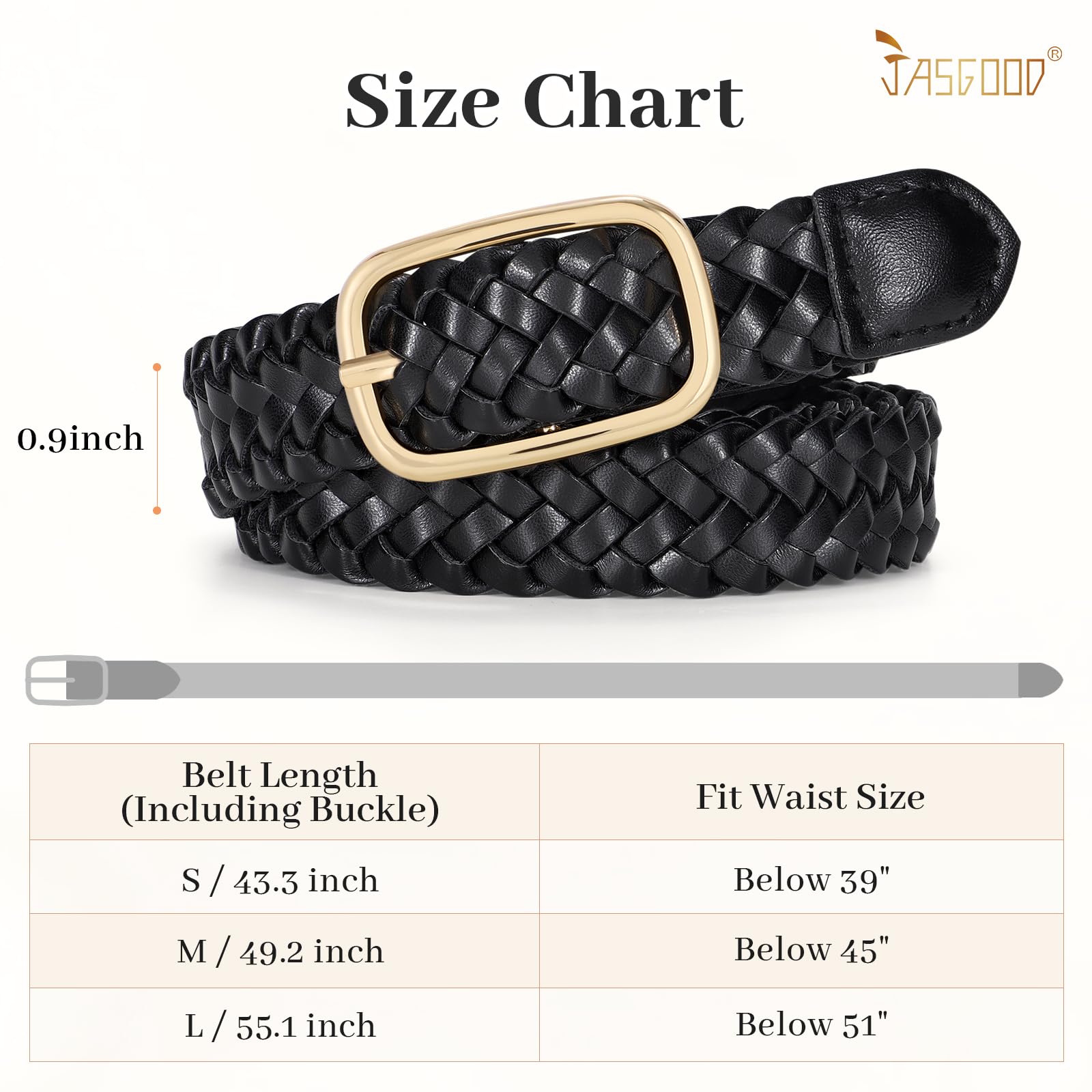 JASGOOD Women's Skinny Leather Braided Belt, Hand-Woven Thin Belt with Gold Buckle for Women for Jeans Pants Dresses