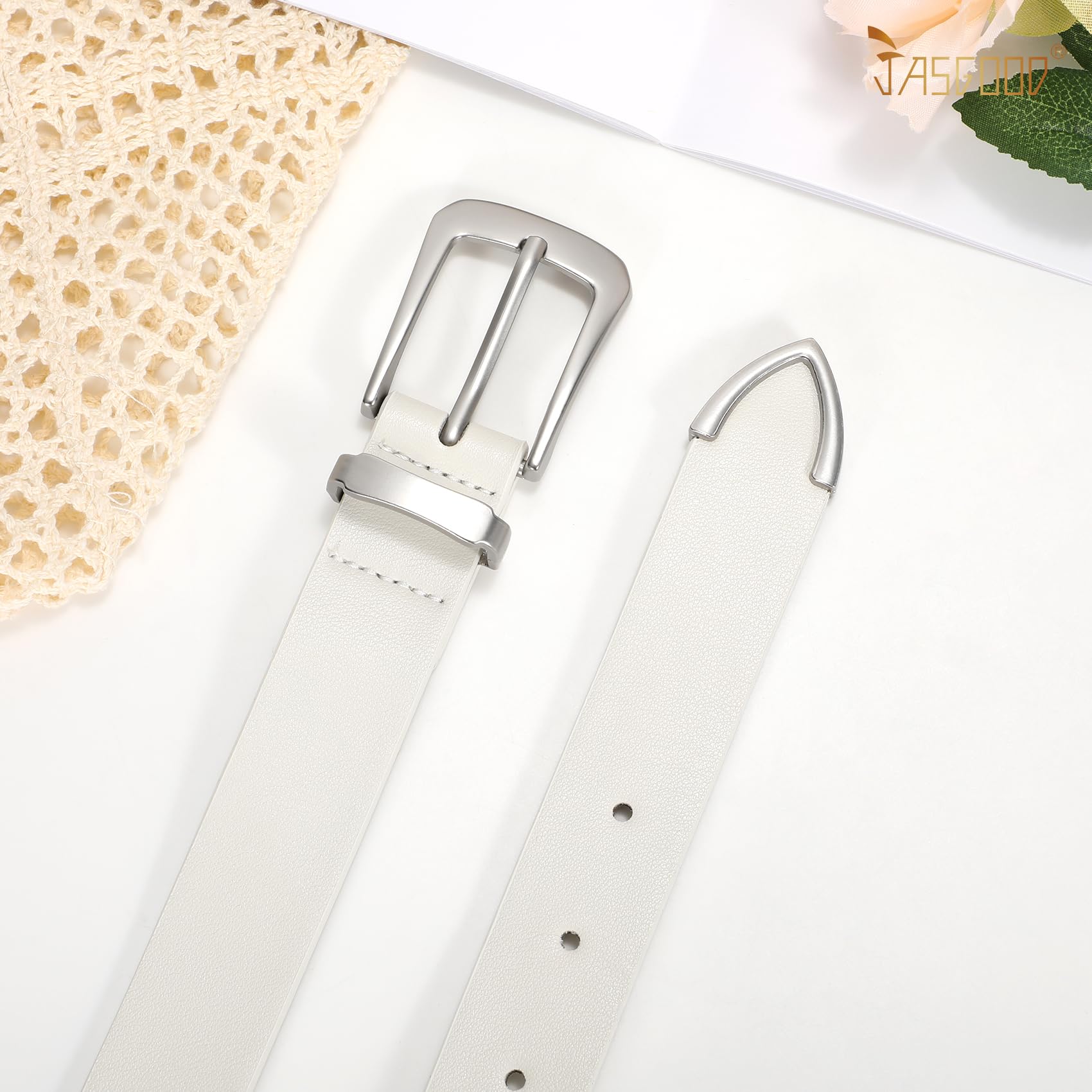 JASGOOD Women Leather Belt for Jeans Pants Ladies Waist Belt for Dress with Silver Buckle