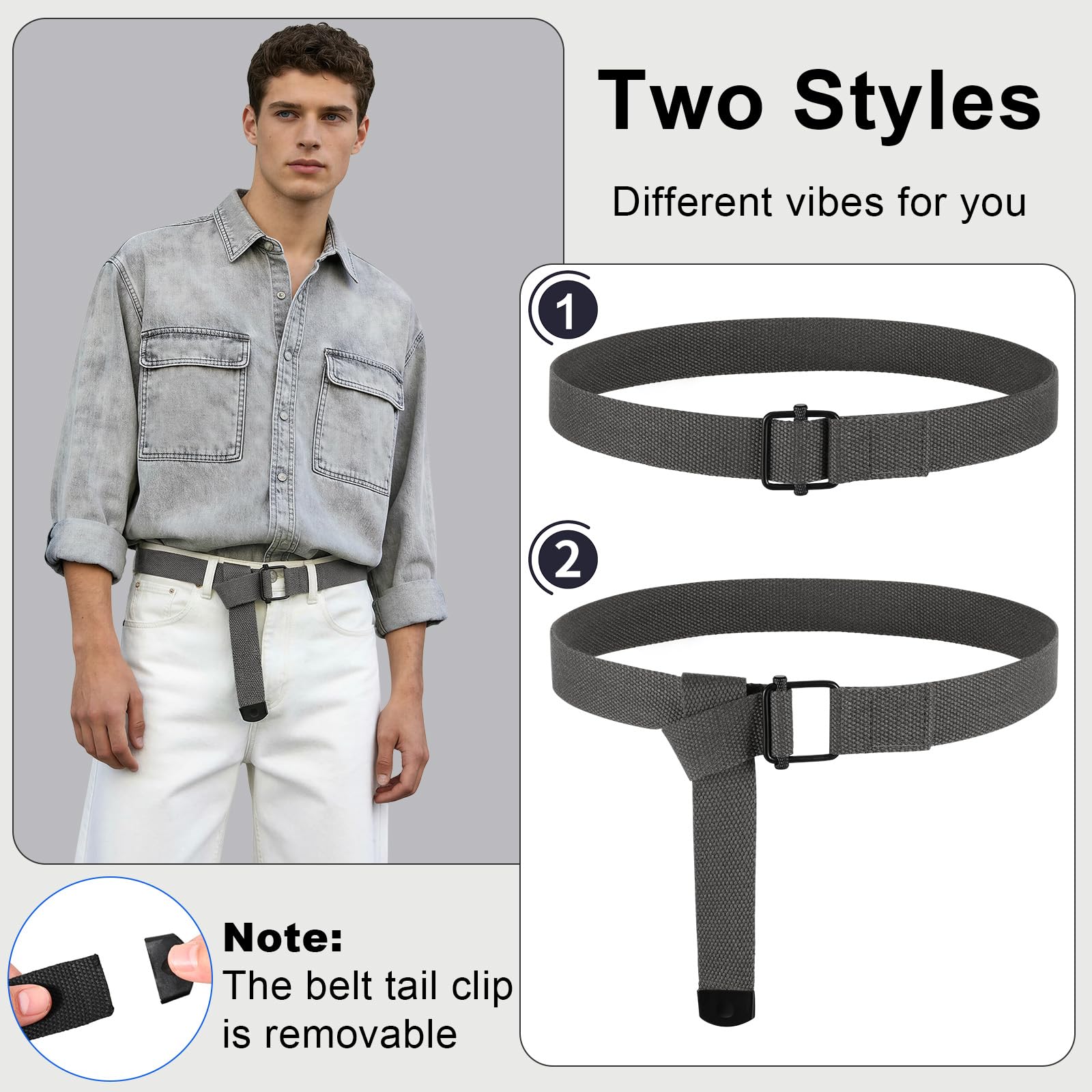 JASGOOD 2 Pack Mens Belts Canvas Belt for Men Fabric Web Golf Belt Casual Belt for Jeans Pants