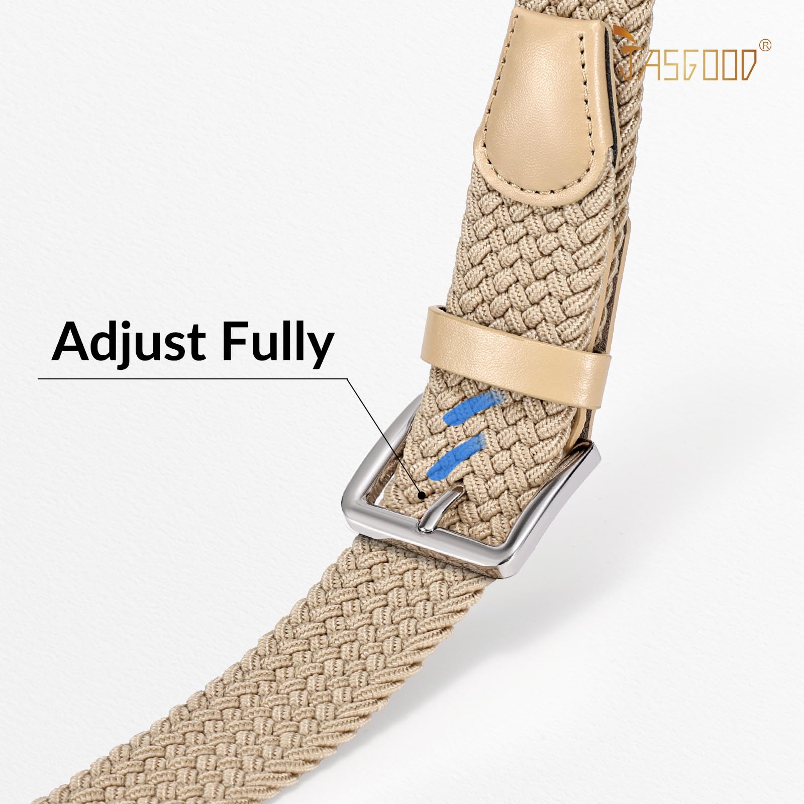 JASGOOD Braided Belt Women Stretch Woven Belts for Golf Elastic Casual 1 3/8" Jeans Shorts Pants