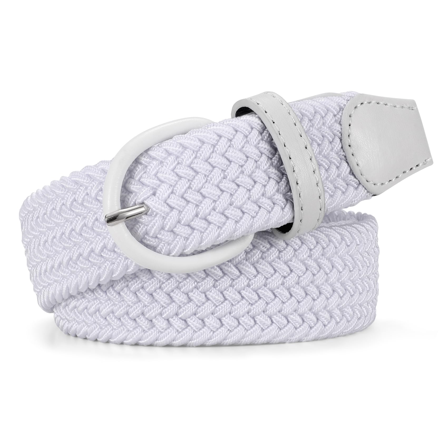 JASGOOD Women Braided Woven Elastic Stretch Belt Leather Covered Buckle Canvas Plus Size Belt for Jeans Pants
