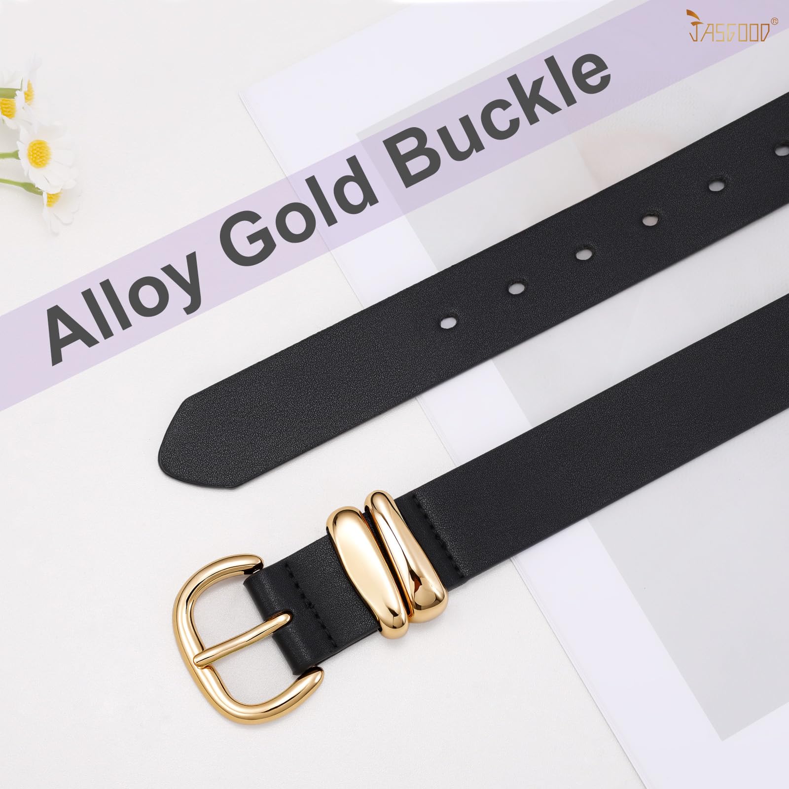 JASGOOD Women Leather Belt for Jeans Pants Gold Buckle Lady Casual Dress Waist Belt - JASGOOD OFFICIAL