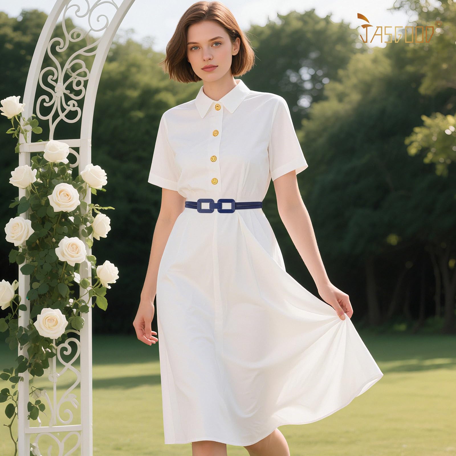 JASGOOD Skinny Metal Elastic Waist Belt for Women Stretch Thin Belt for Dresses