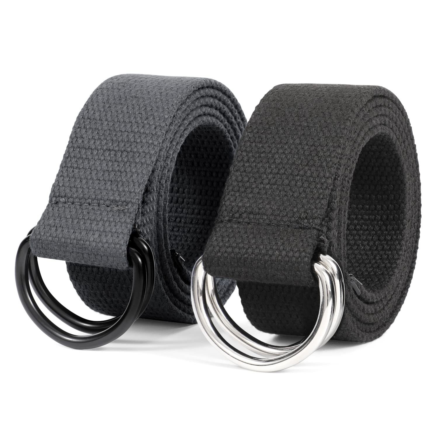 JASGOOD Men Canvas Belt Web Fabric Casual Belt with Black Double D-ring 1 1/2" Wide Set of 2 - JASGOOD OFFICIAL