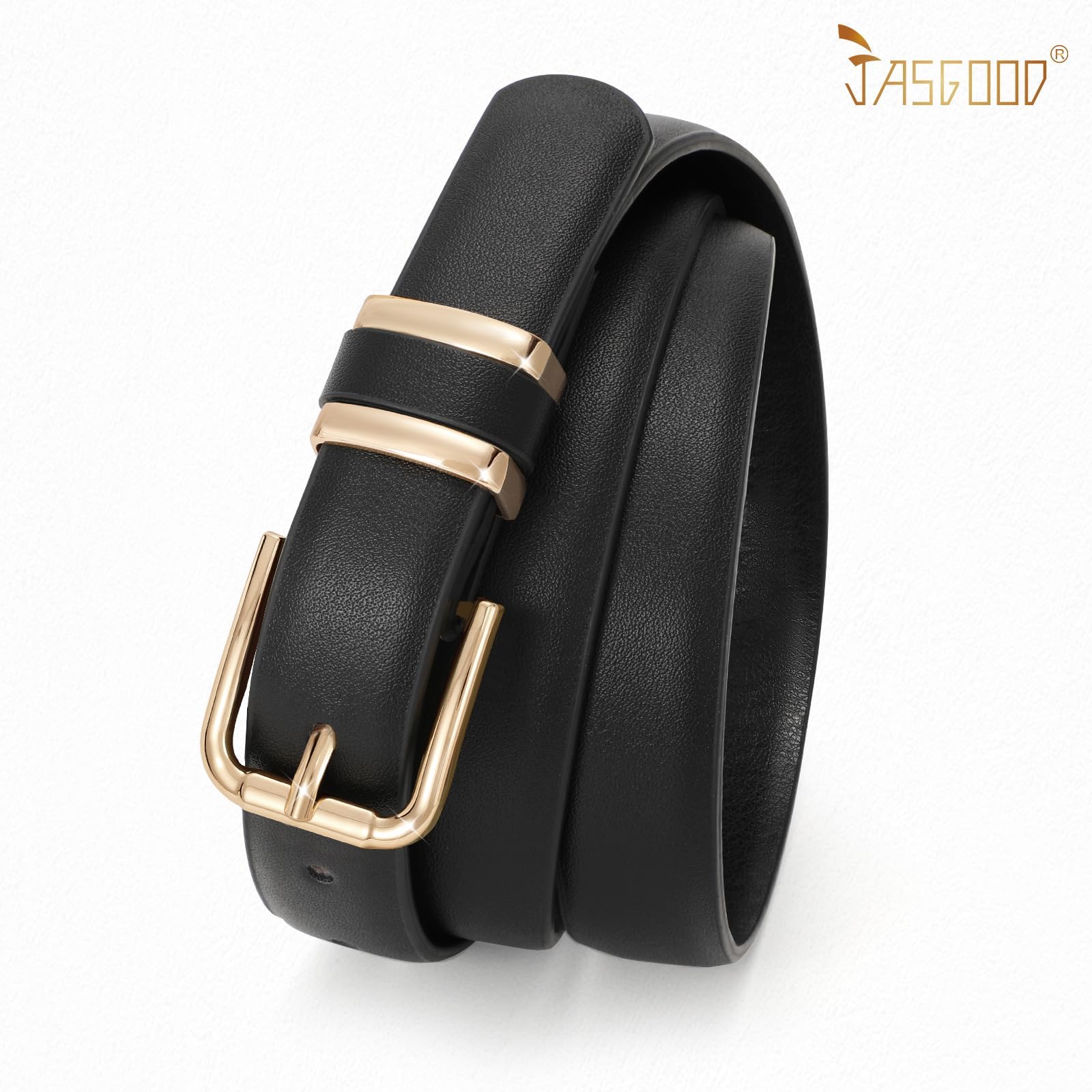 JASGOOD 3 Pack Belts for Women Belt for Jeans Pants Dress Ladies Leather Fashion Waist Thin Belts with Gold Buckle