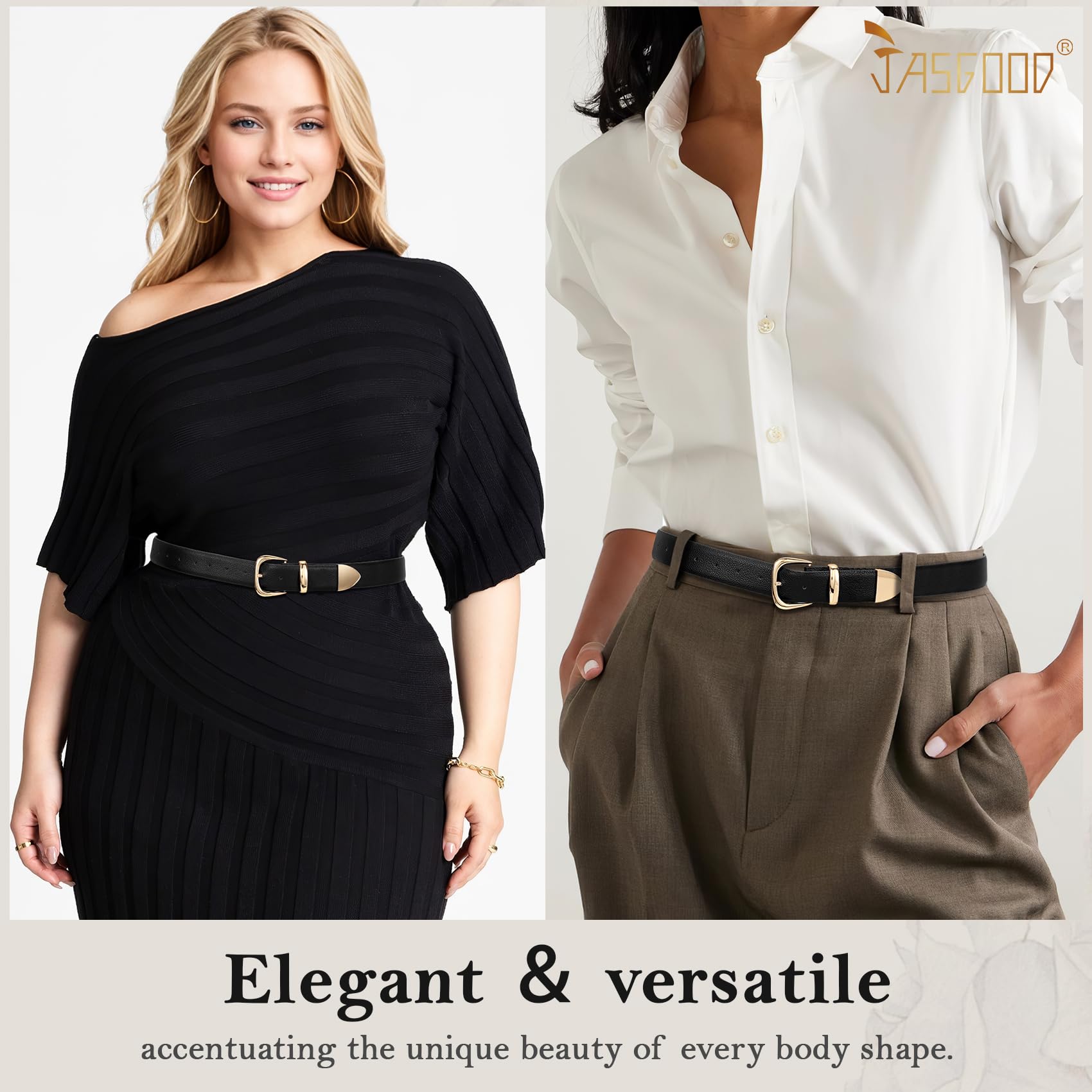 JASGOOD Women's Leather Belts Fashion Leather Waist Belt with Gold Buckle Elegant Ladies Belts for Jeans Dress