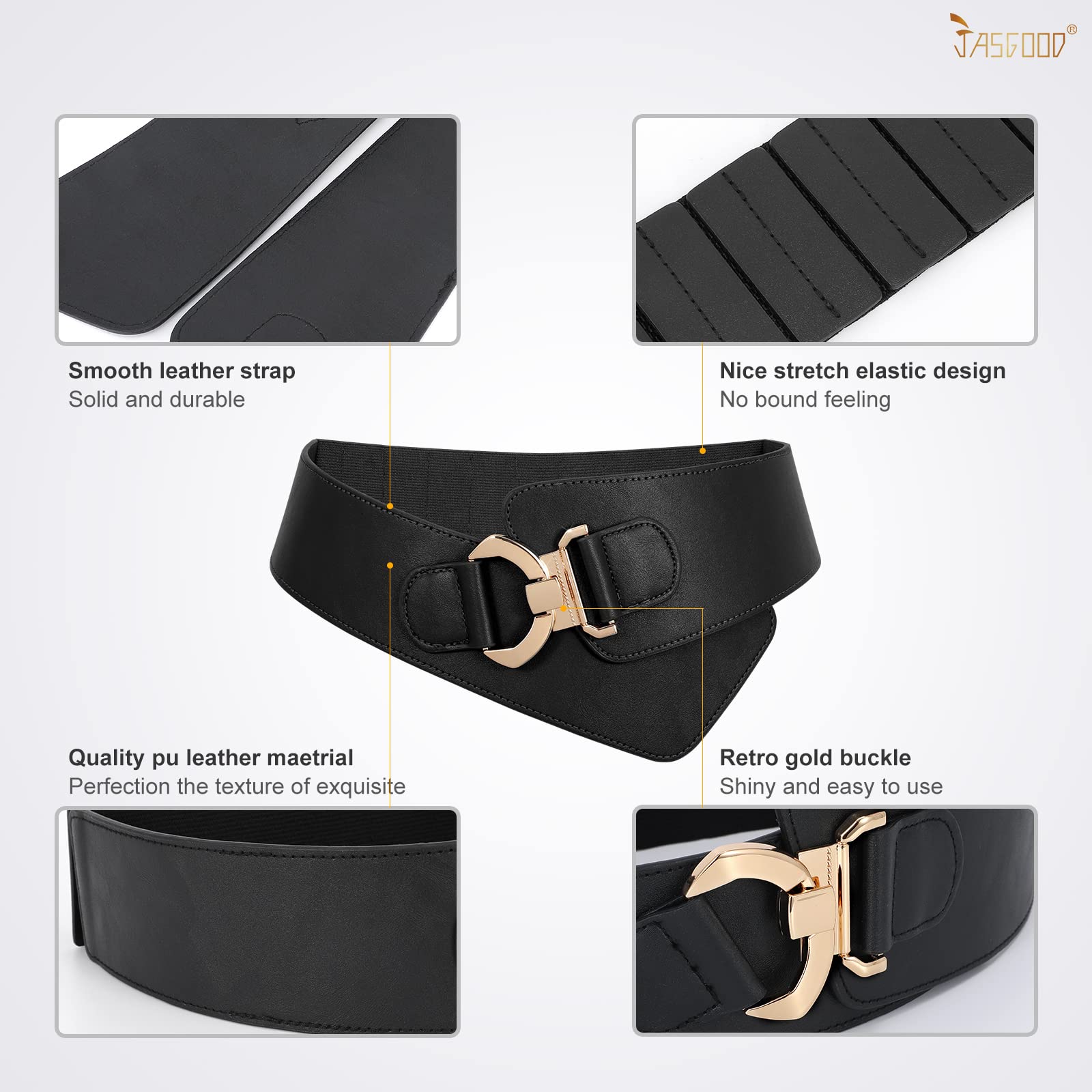 JASGOOD Wide Elastic Stretch Waist Belt Women's Adjustable Fashion Dress Belt - JASGOOD OFFICIAL