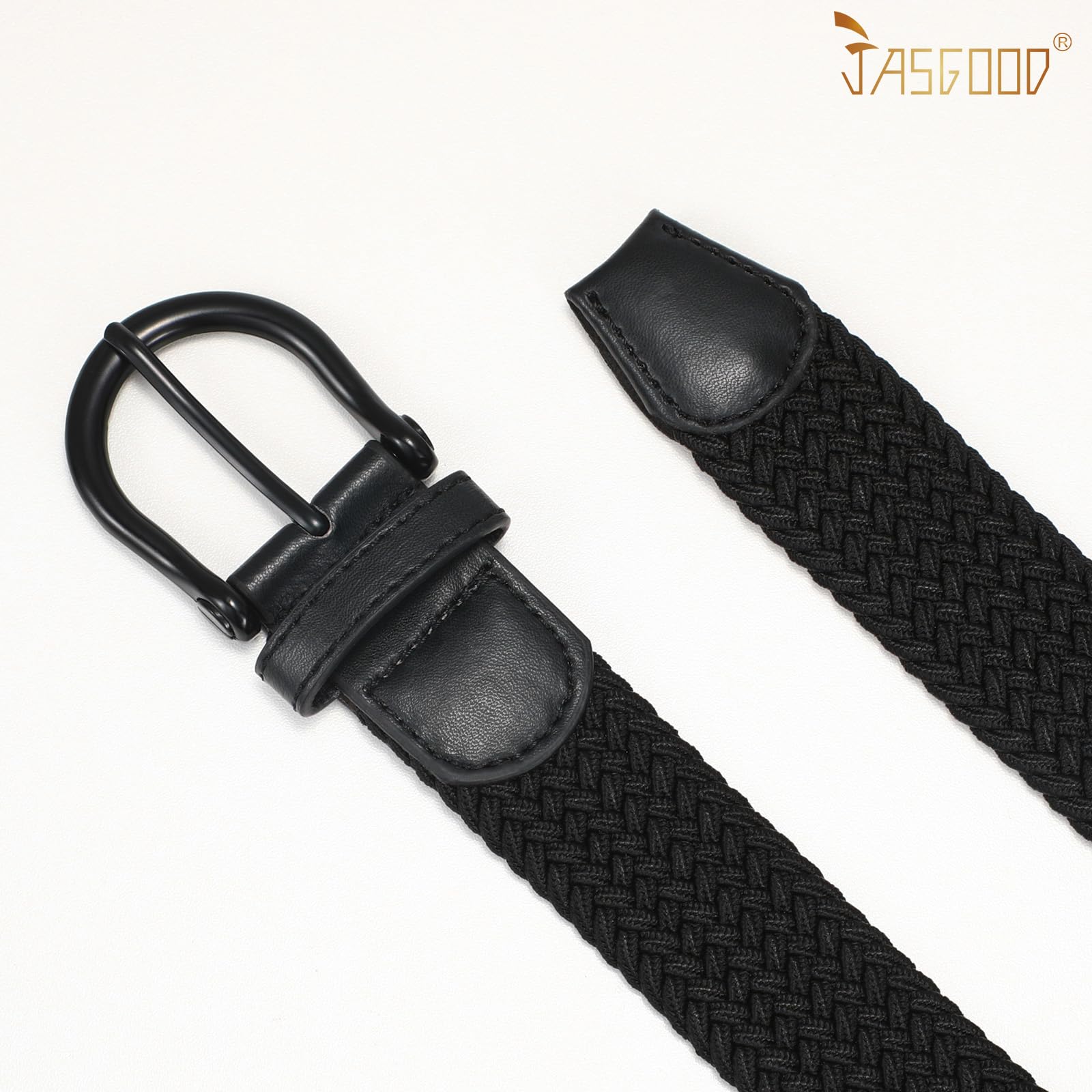JASGOOD Women Elastic Braided Woven Belt Stretch Canvas Casual Belt 1.4'' for Golf Jeans Pants