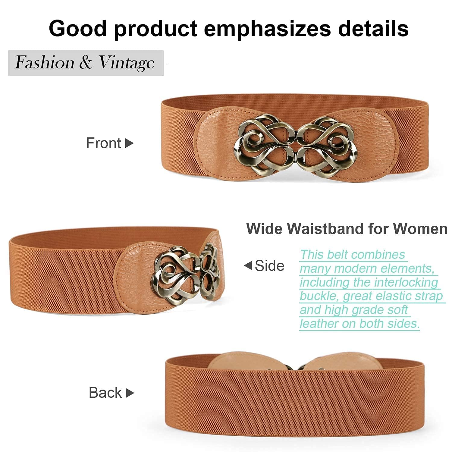 JASGOOD 2 Pack Women Stretchy Belts for Dresses Vintage Elastic Wide Waist Belts