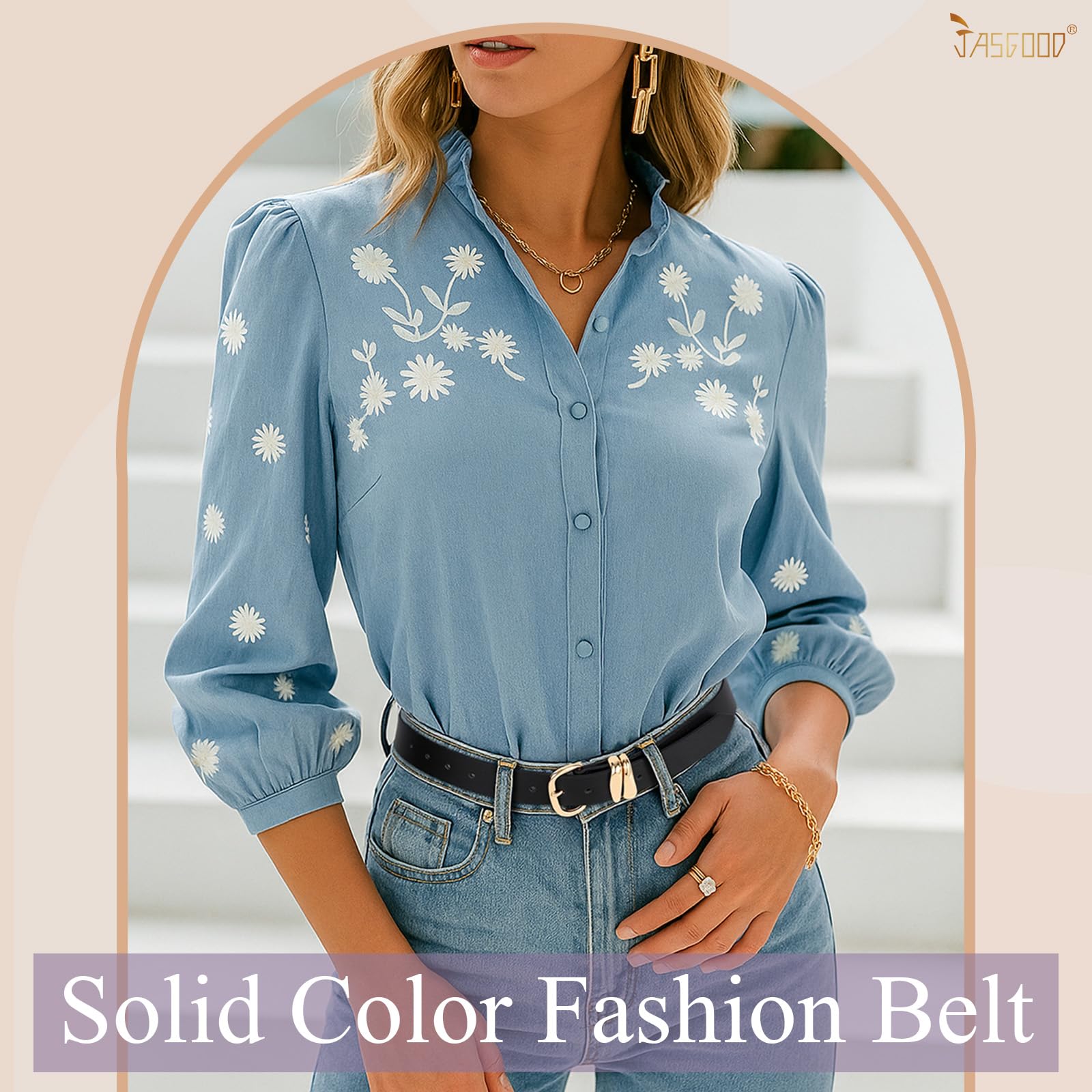 JASGOOD Women Leather Belt for Jeans Pants Gold Buckle Lady Casual Dress Waist Belt - JASGOOD OFFICIAL