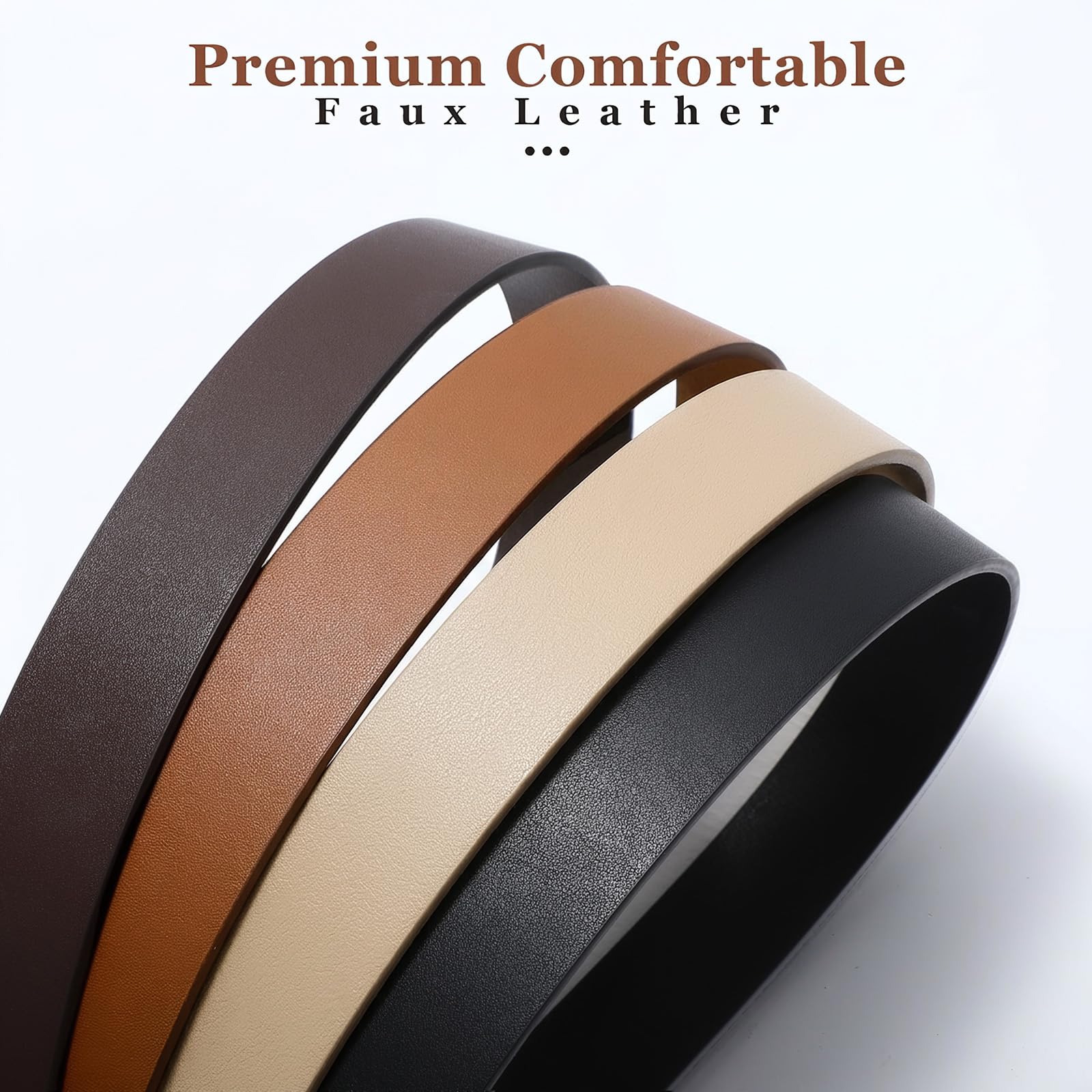 JASGOOD 3 Pack Belts for Women Leather Waist Belts for Jeans Dresses Pants Ladies Fashion Belt with Gold Buckle