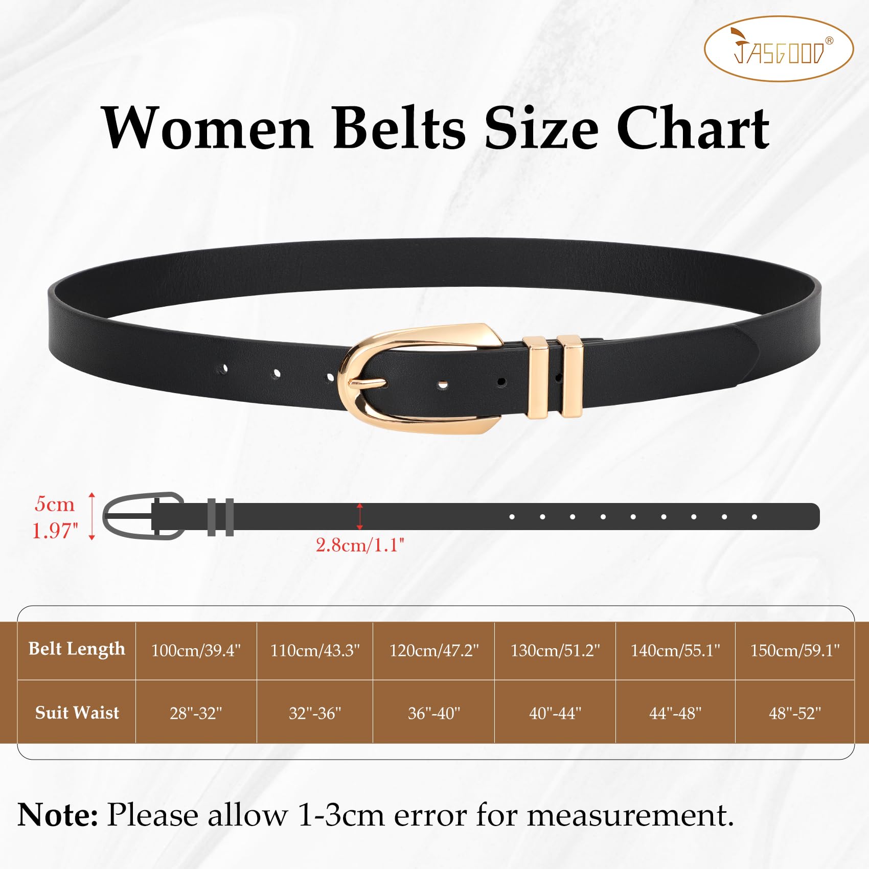 JASGOOD Women Leather Belt Fashion Waist Belt for Pants Jean Ladies Faux Leather Dress belt with Gold/Silver Buckle 2 Pack