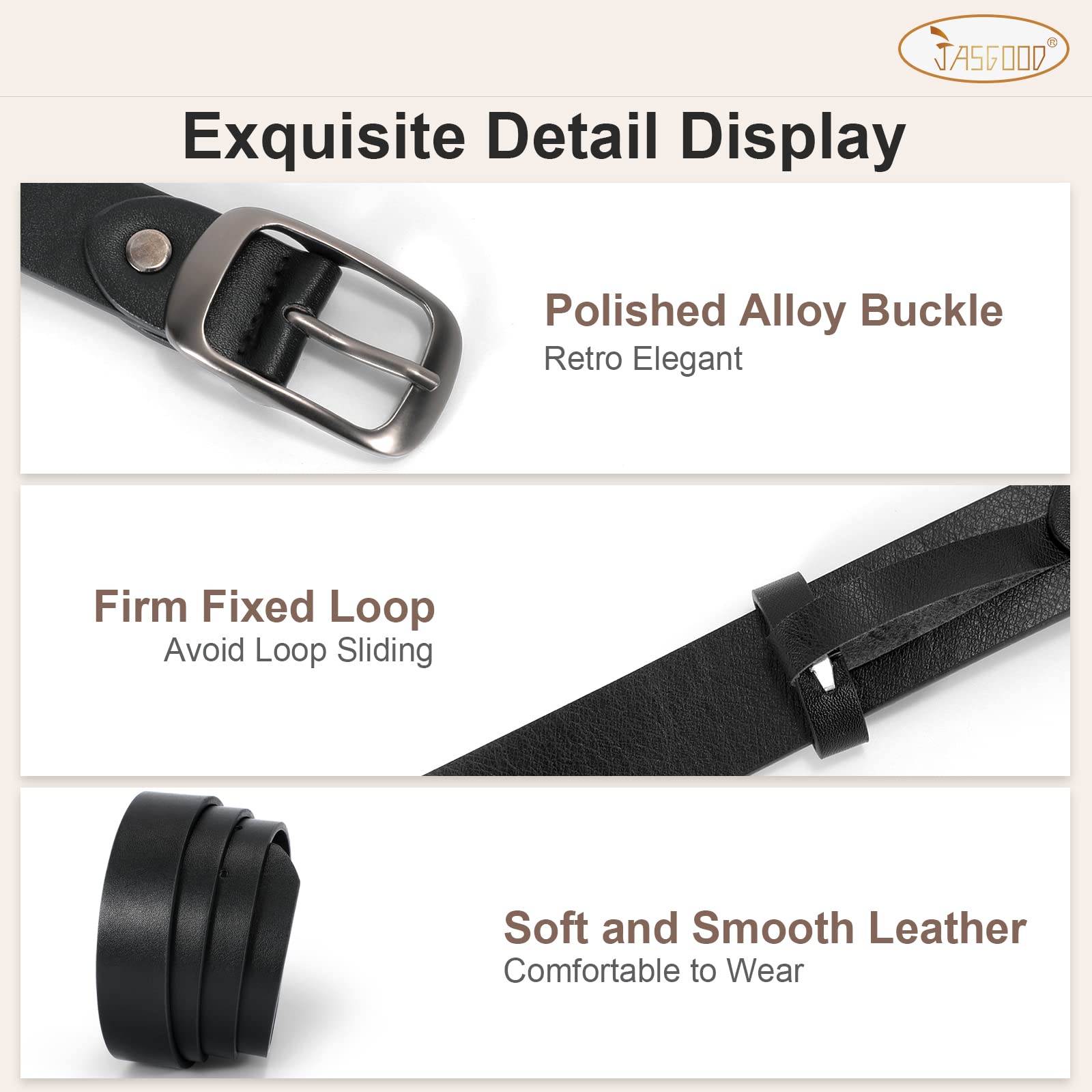 JASGOOD 2 Pack Women Faux Leather Belt, Fashion Ladies Belt with Pin Buckle for Jeans Pants - JASGOOD OFFICIAL
