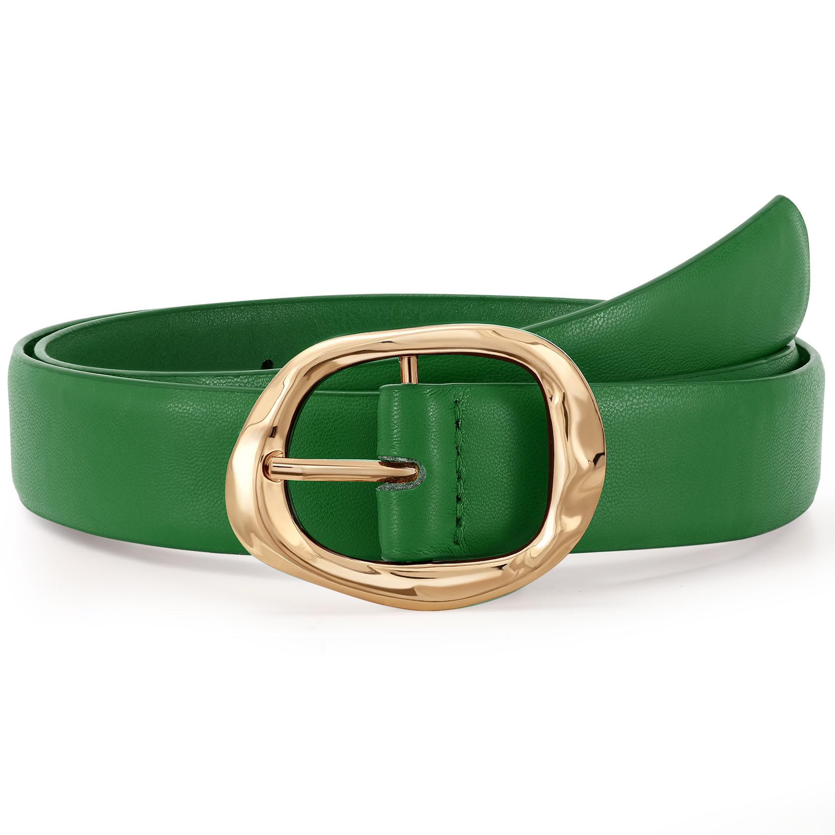 Women Leather Belt for Jeans Pants Ladies Casual Waist Belt Fashion Women Belt with Gold Buckle - JASGOOD OFFICIAL