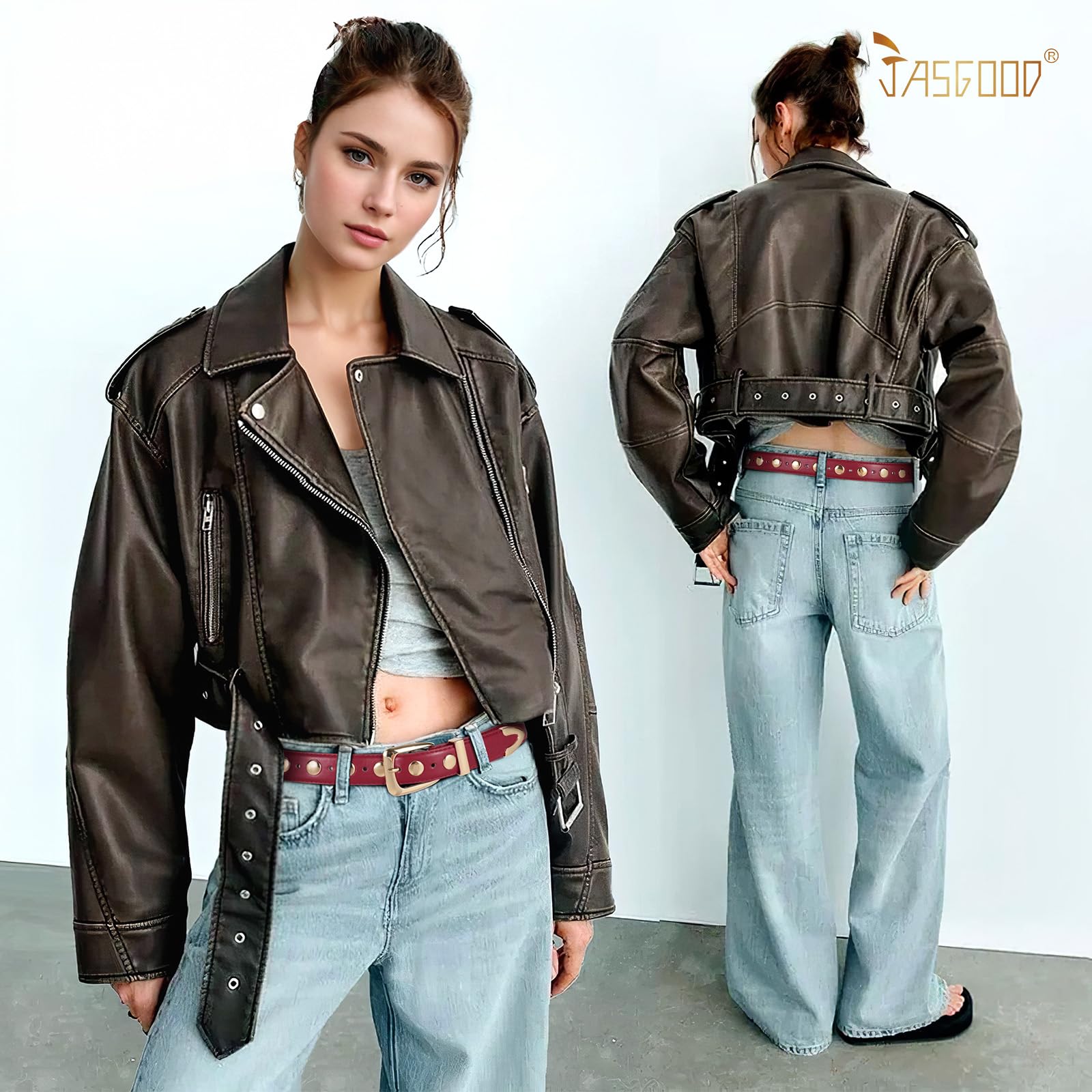 JASGOOD Women Leather Belt Fashion Studded Belt Ladies Punk Belt Vintage Leather Belt for Jeans Dress - JASGOOD OFFICIAL