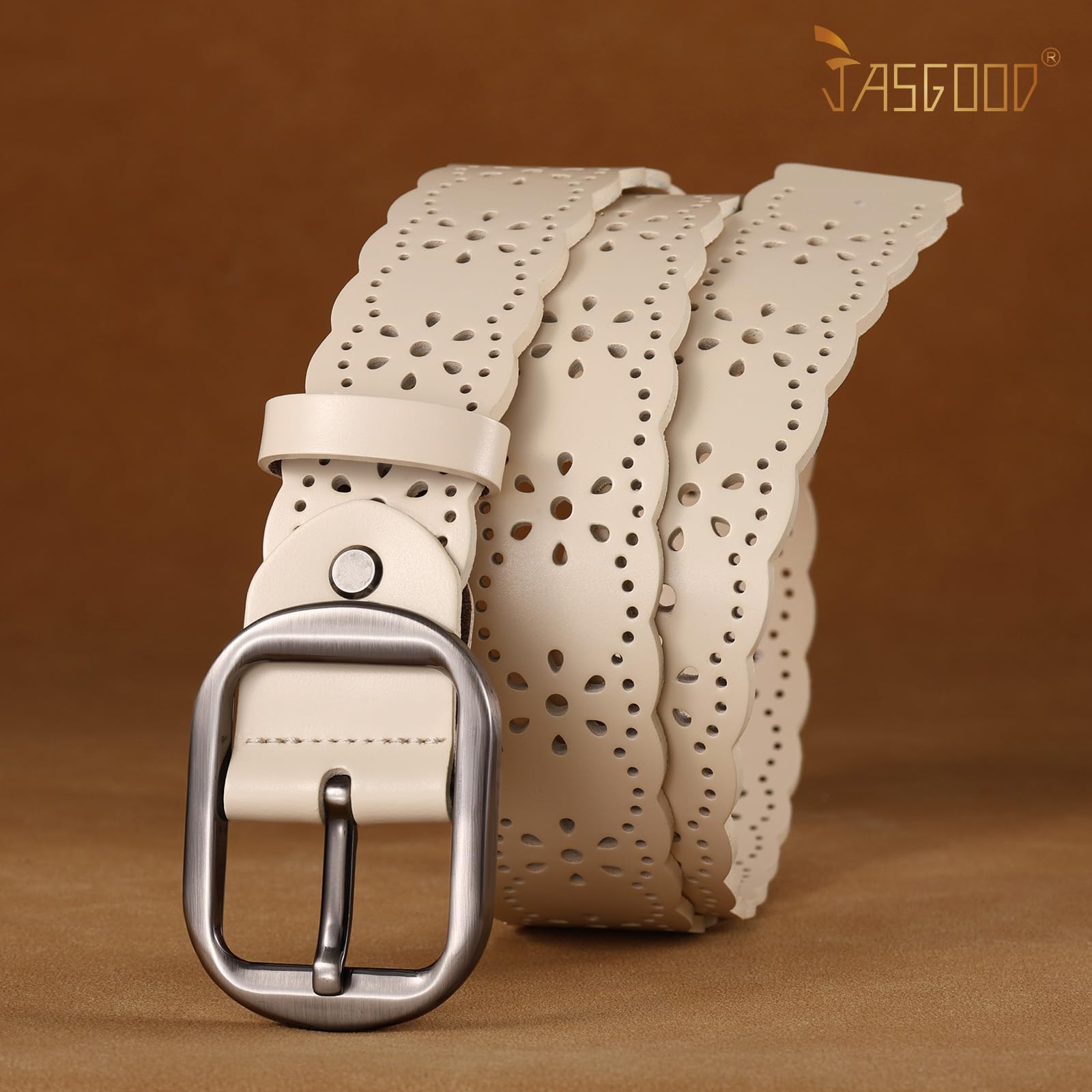 JASGOOD Women's Hollow Flower Genuine Leather Belt for Jeans Pants Wide Belt for Ladies - JASGOOD OFFICIAL