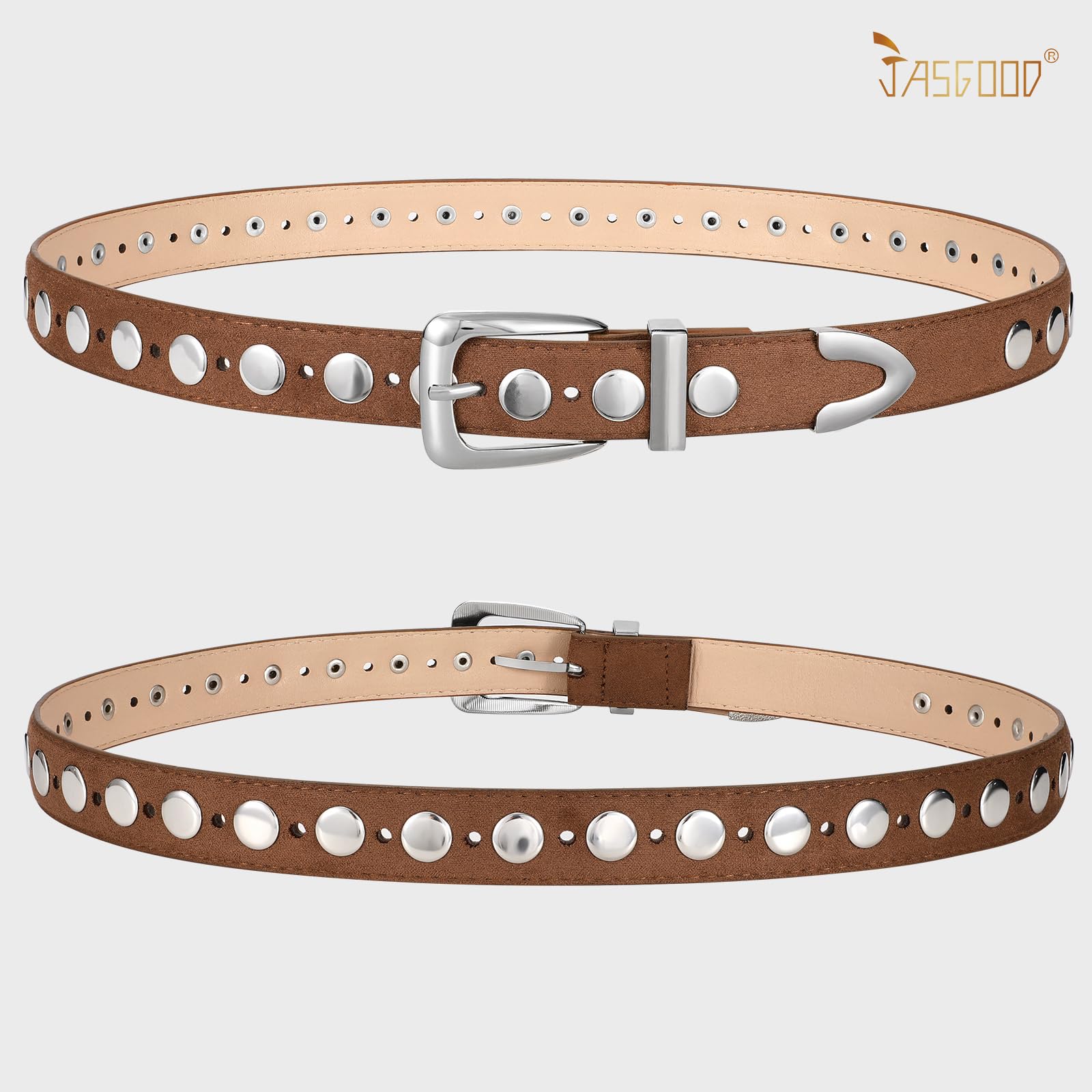 JASGOOD Women Leather Belt Fashion Studded Belt Ladies Punk Belt Vintage Leather Belt for Jeans Dress - JASGOOD OFFICIAL