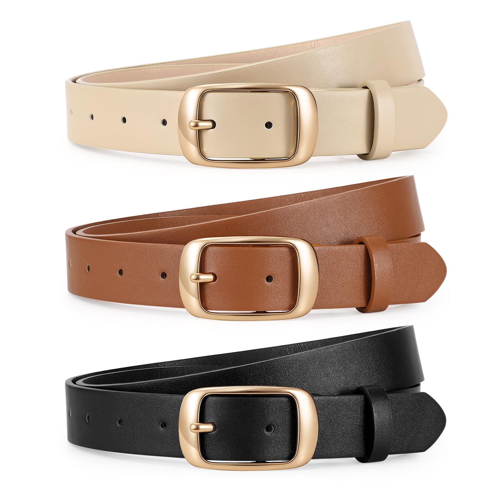 JASGOOD 3 PACK Women Belts for Jeans Pants Fashion Ladies Leather Waist Belt with Gold Buckle - JASGOOD OFFICIAL