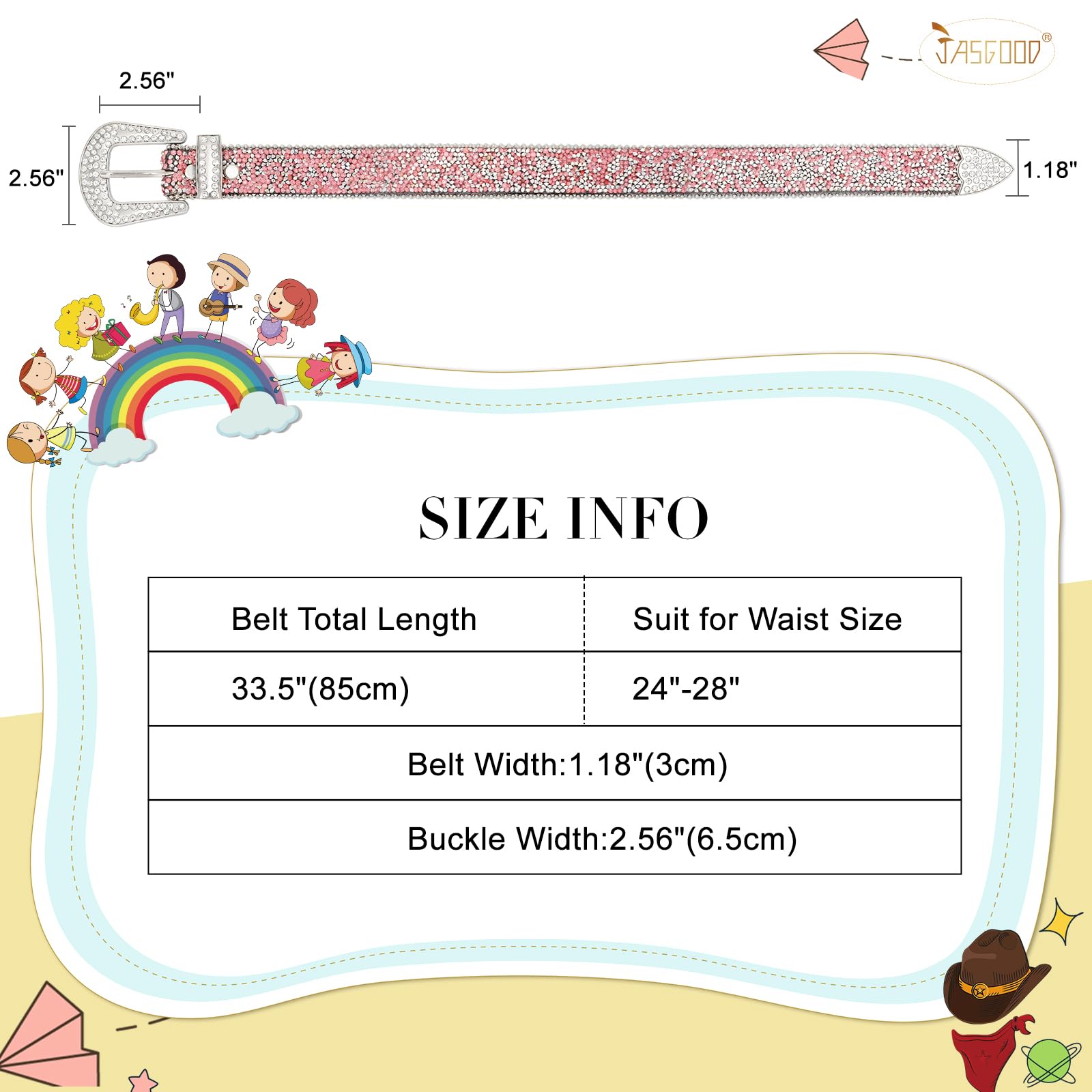 JASGOOD Kids Rhinestone Belt for Girls and Boys,Western Cowgirl Cowboy Bling Studded Leather Belt for Jeans Dress