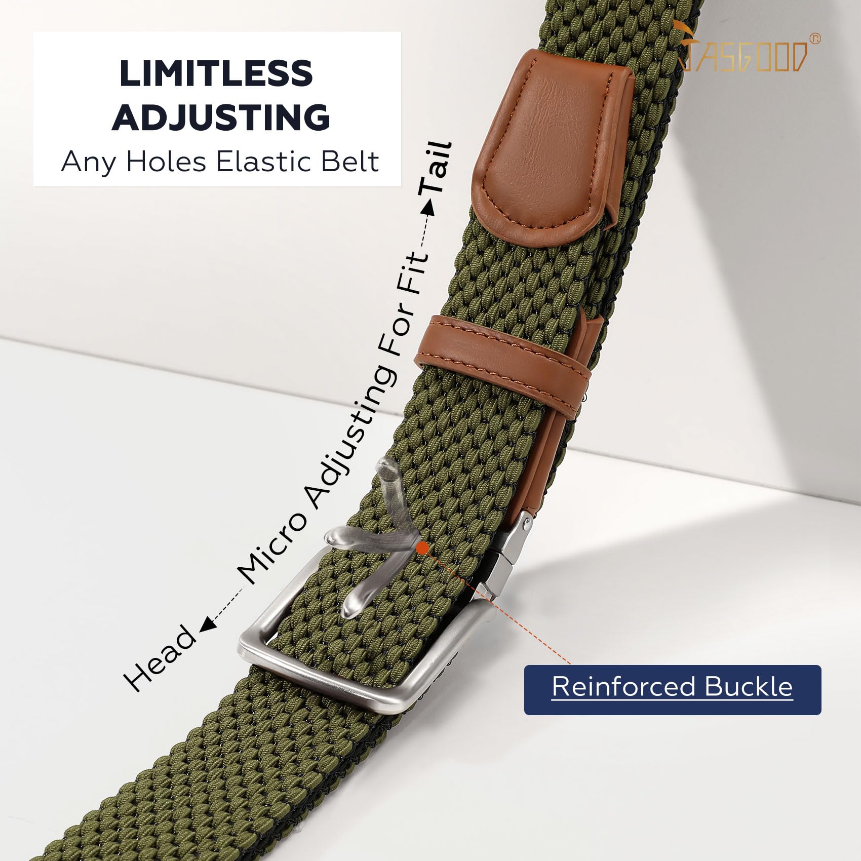 JASGOOD Reversible Elastic Braided Belt for Men, 1.34" Casual Woven Stretch Golf Belt for Jeans Shorts Pants