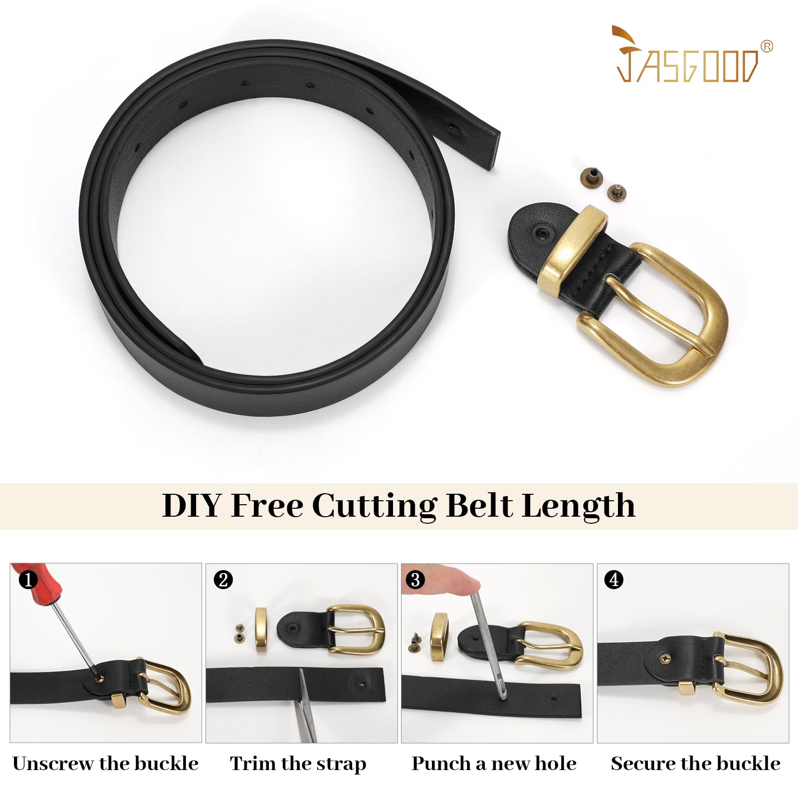 JASGOOD Womens Leather Belts for Jeans Pants 1.1" Width Vintage Ladies Belts for Dresses
