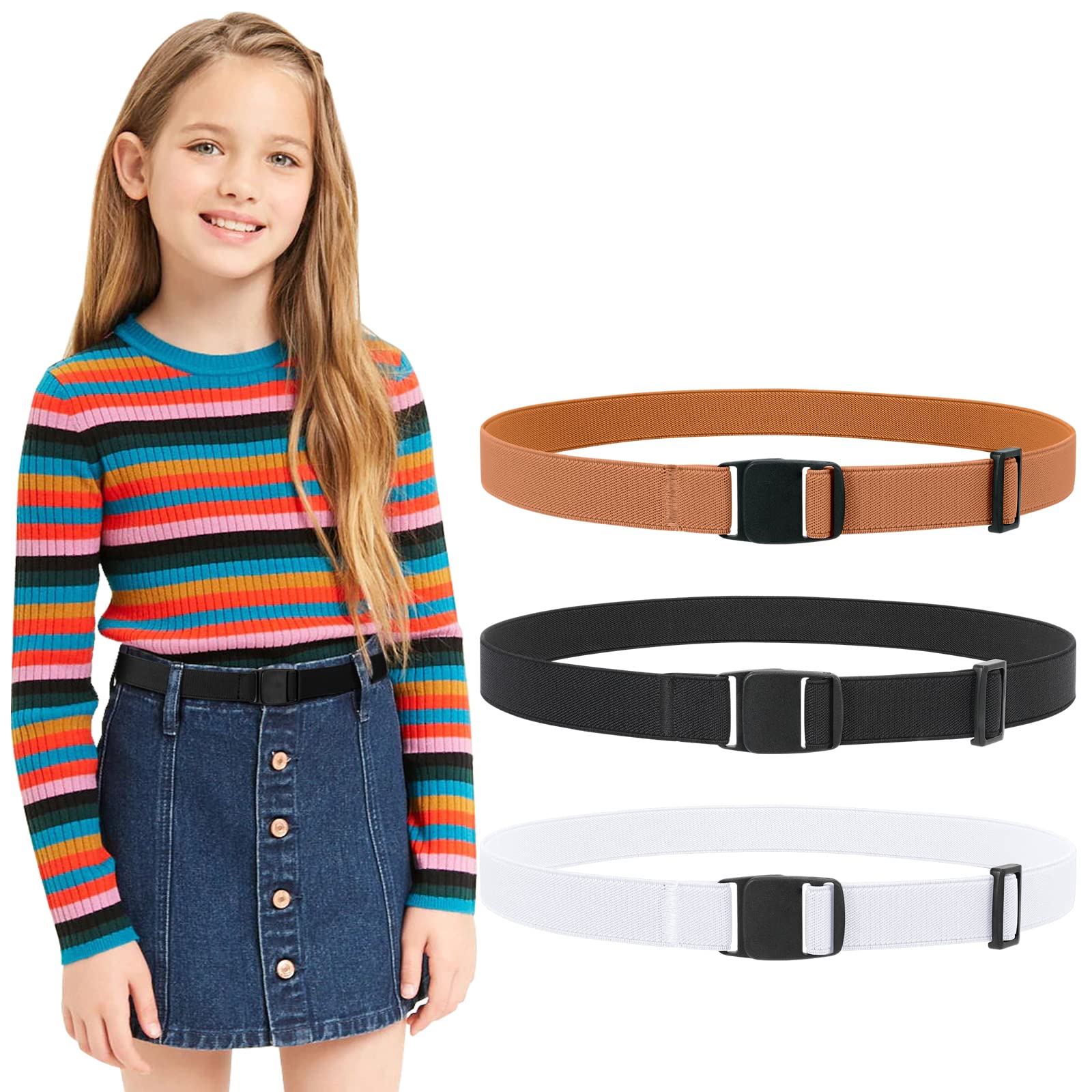 JASGOOD Kids Nickel Free Belts,Adjustable Elastic Belts for Pants Children,Stretch Belts for Boys Girls and Toddlers
