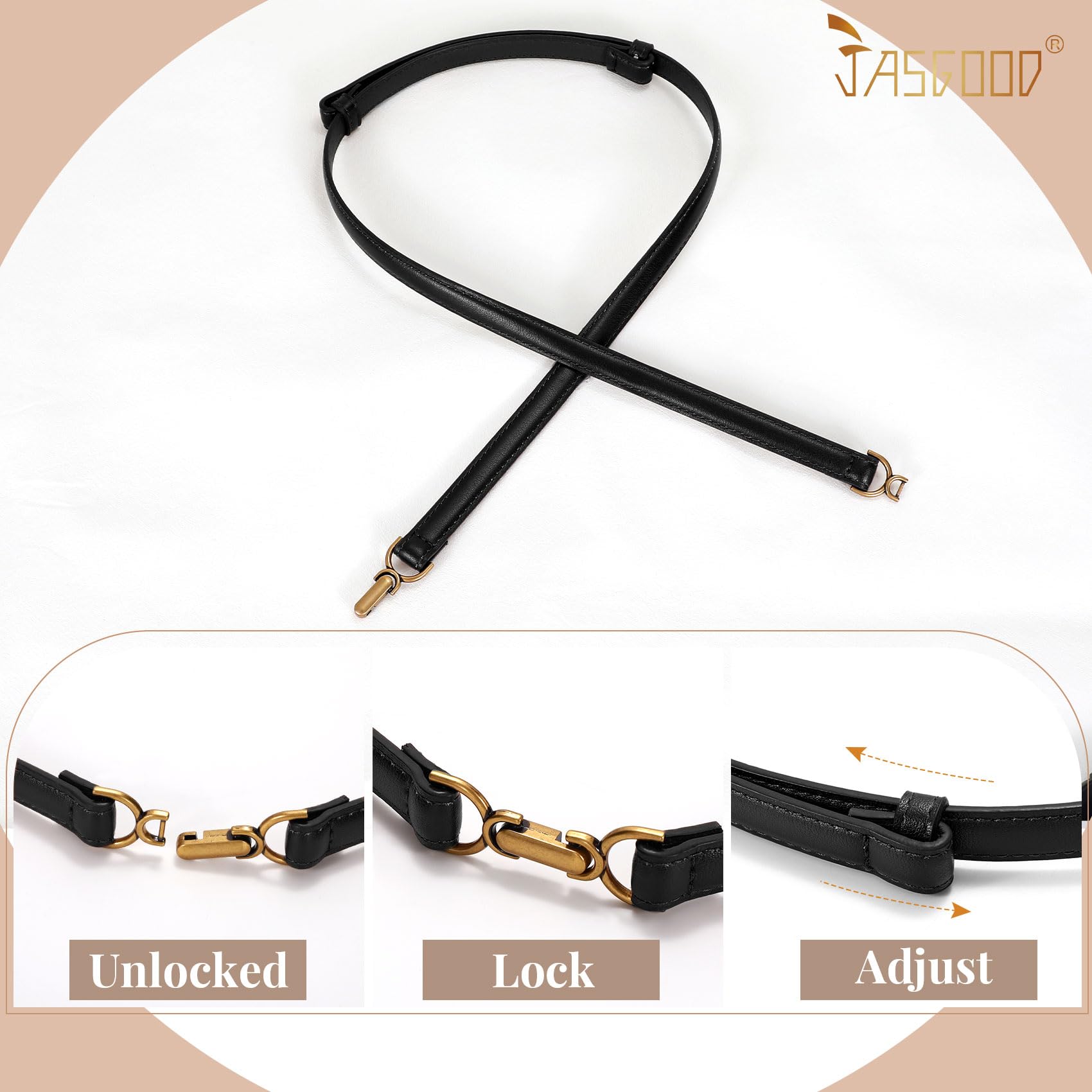 JASGOOD 2 Pack Women Skinny Faux Leather Belts Thin Waist Belts With Adjustable Gold Buckle for Dresses Jeans