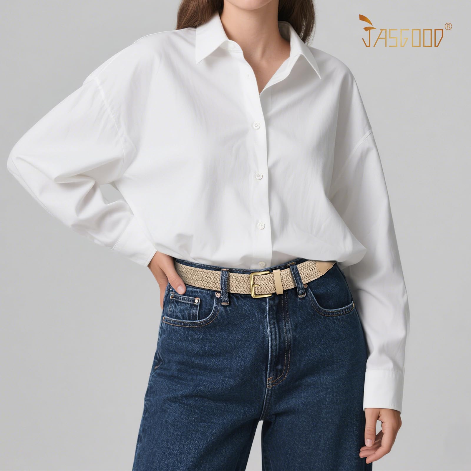 JASGOOD Braided Belt Women Stretch Woven Belts for Golf Elastic Casual 1 3/8" Jeans Shorts Pants