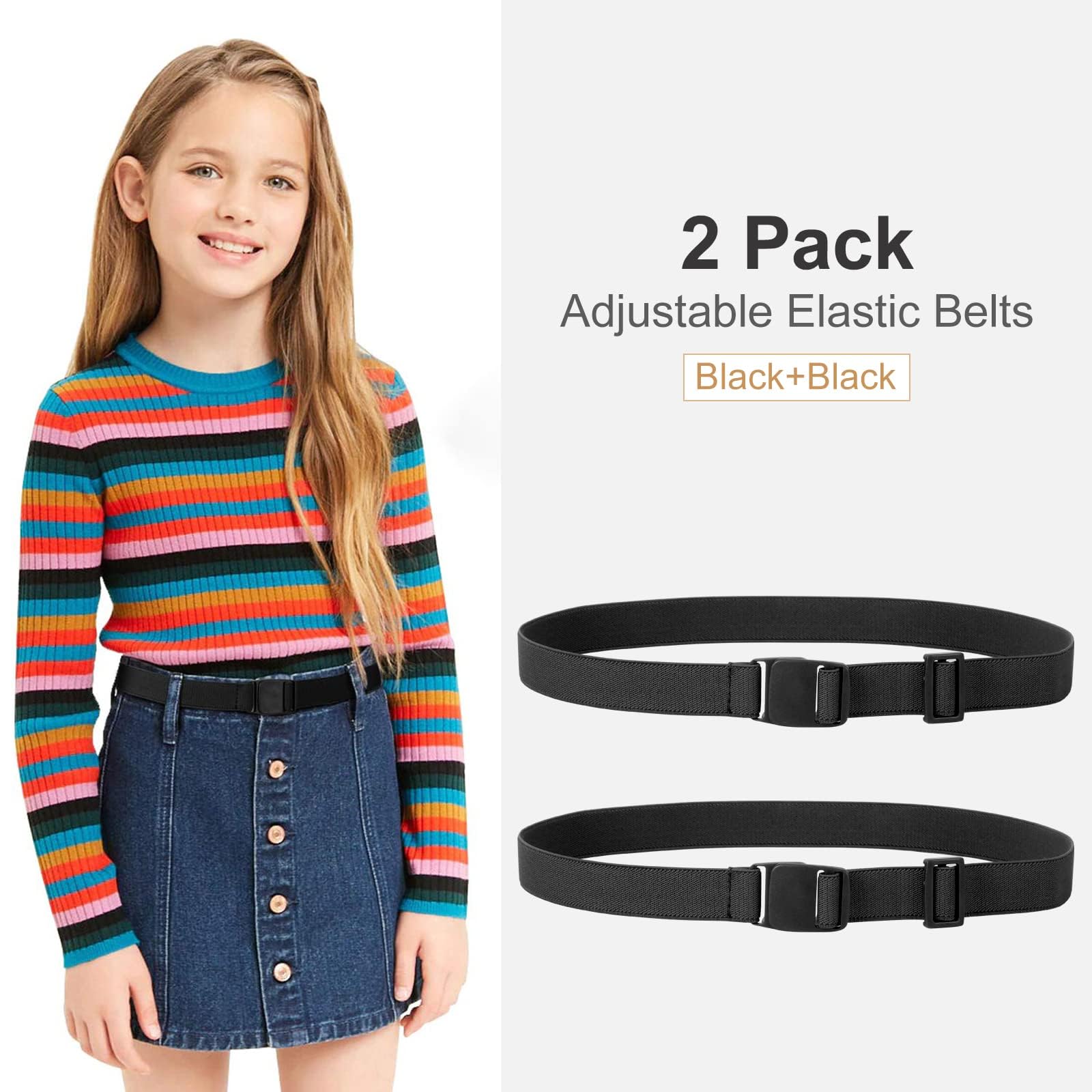 JASGOOD Kids Nickel Free Belts,Adjustable Elastic Belts for Pants Children,Stretch Belts for Boys Girls and Toddlers