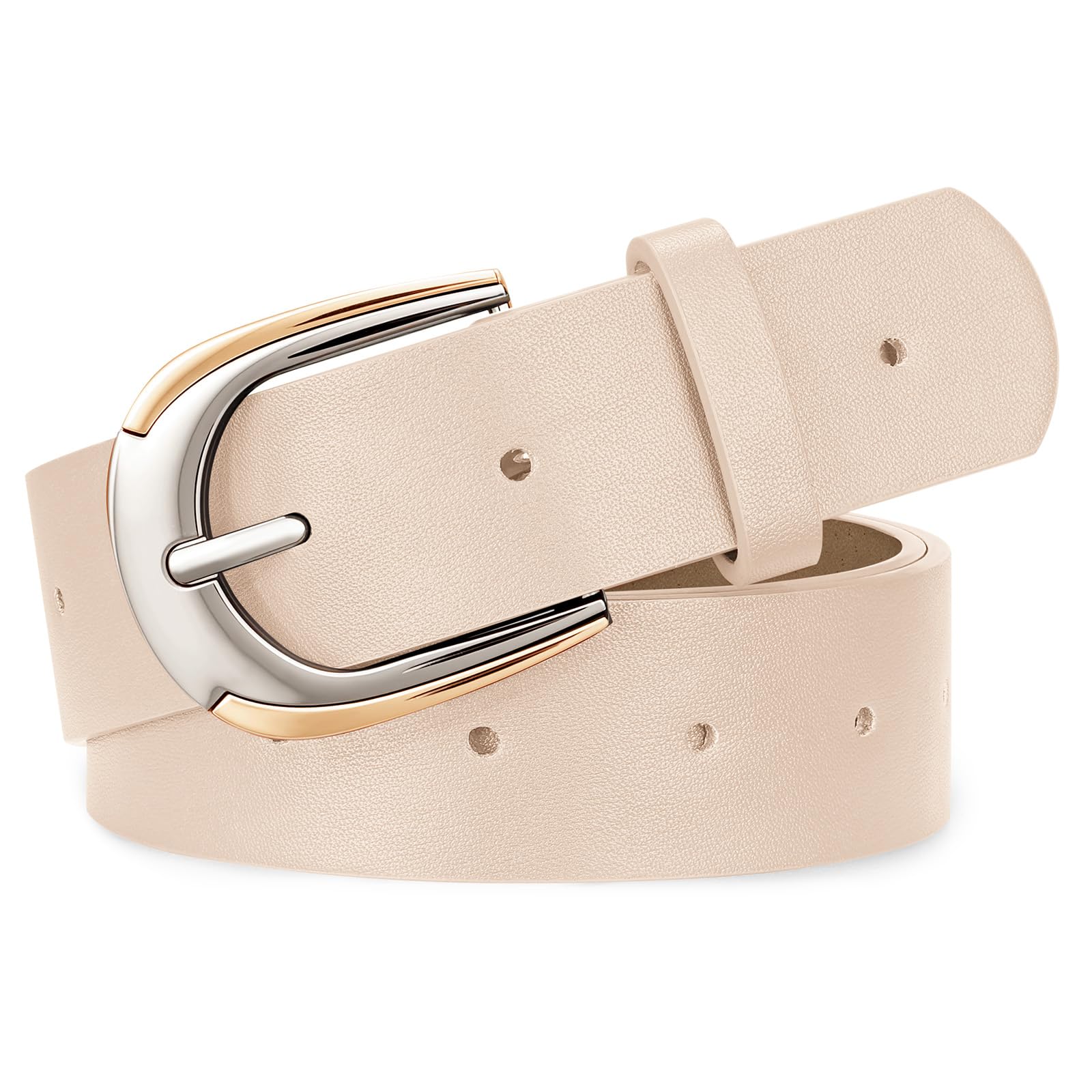 JASGOOD Leather Belts for Women Ladies Casual Belt for Jeans Pants Dresses with Gold and Silver Buckle