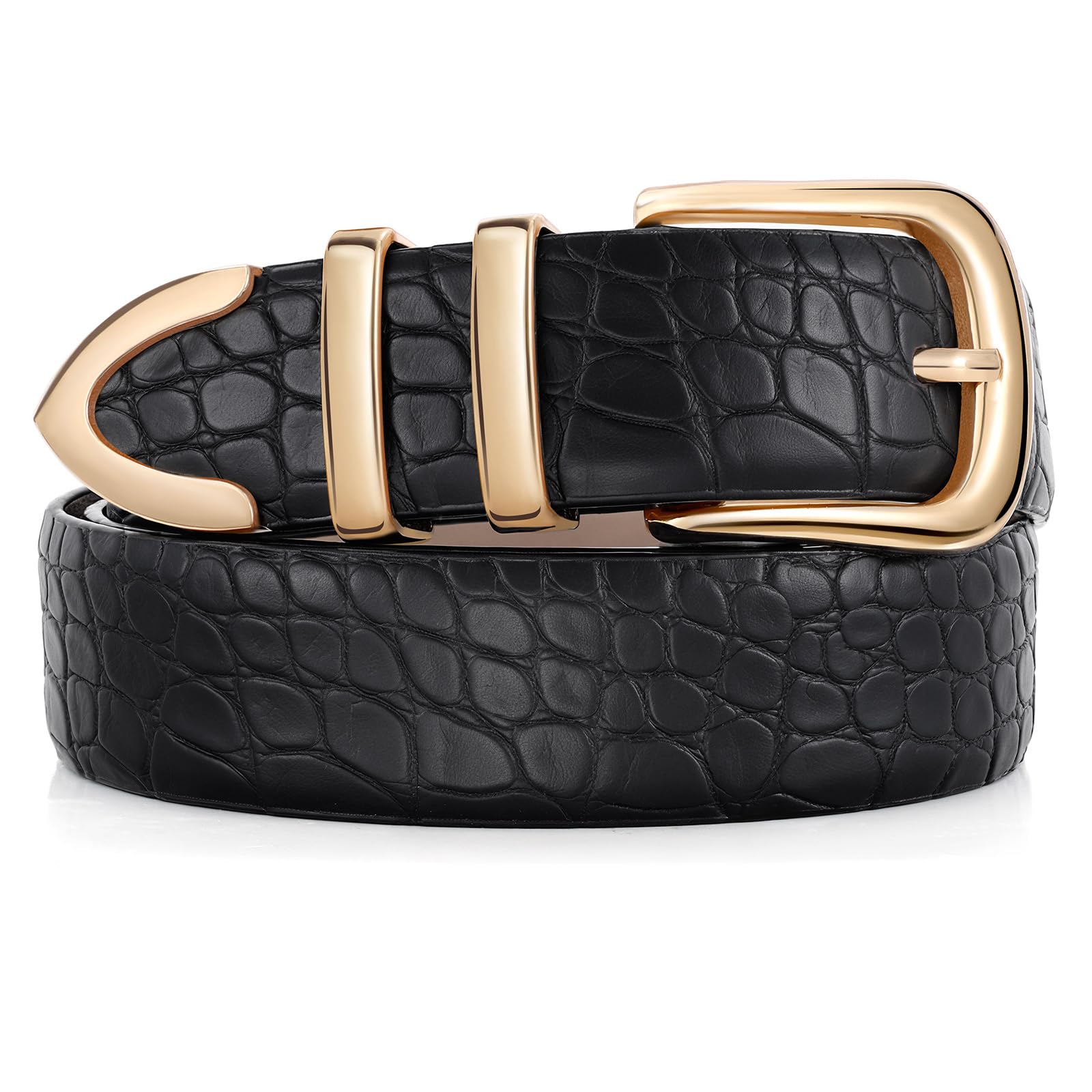 JASGOOD Women Leather Belt with Gold Buckle Ladies Fashion Faux Leather Waist Belt for Jeans Pants - JASGOOD OFFICIAL