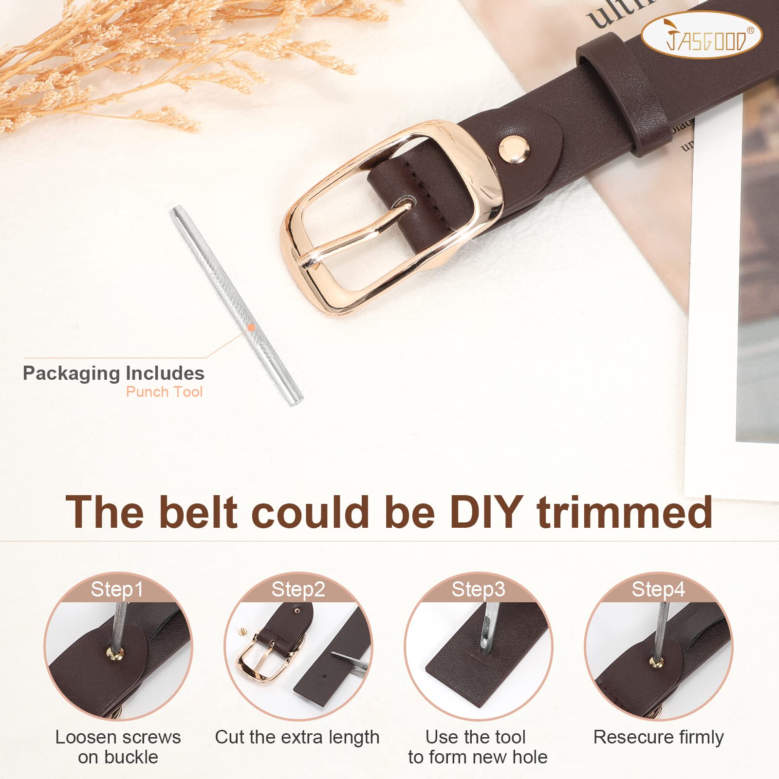 JASGOOD 2 Pack Women Faux Leather Belt, Fashion Ladies Belt with Pin Buckle for Jeans Pants - JASGOOD OFFICIAL