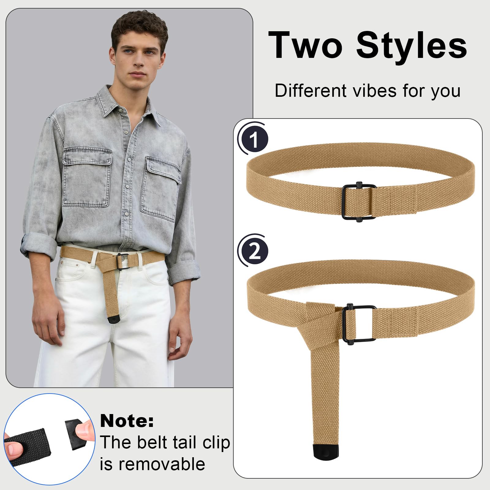 JASGOOD 2 Pack Mens Belts Canvas Belt for Men Fabric Web Golf Belt Casual Belt for Jeans Pants