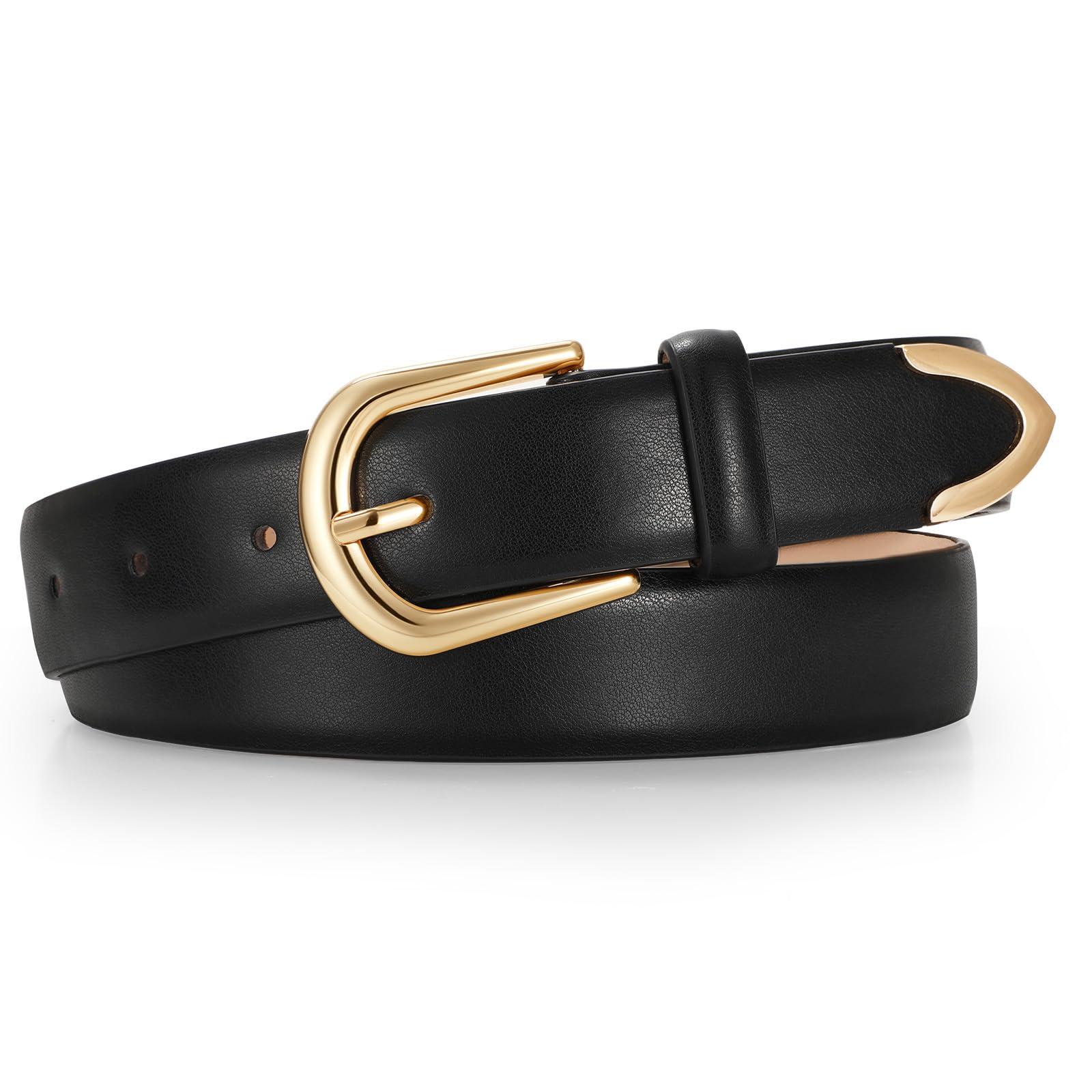 JASGOOD Women Casual Leather Belt for Jeans Pants Dress, Fashion Ladies Waist Belt with Gold/Silver Buckle