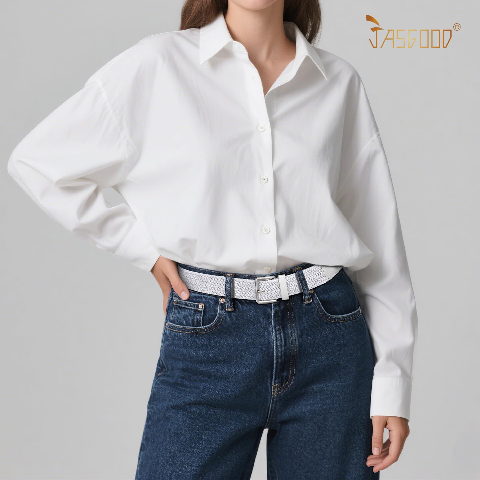 JASGOOD Braided Belt Women Stretch Woven Belts for Golf Elastic Casual 1 3/8" Jeans Shorts Pants