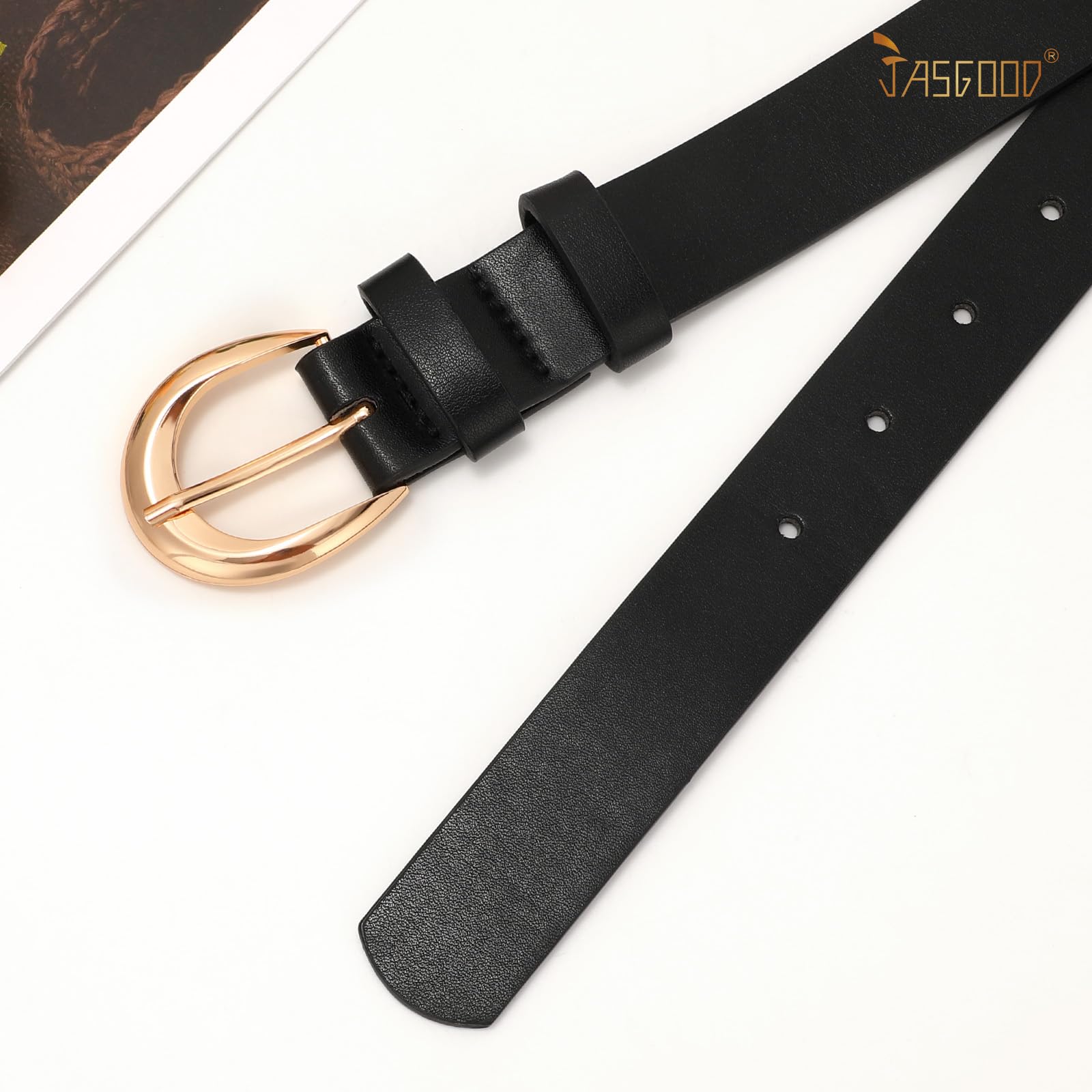JASGOOD Women Leather Belt with Gold Buckle Fashion Women Belt Casual Leather Belt for Jeans Pants Dress