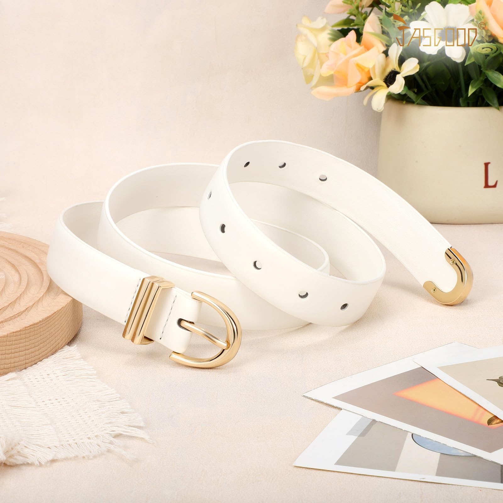 JASGOOD Women Leather Belt for Jeans Pants Fashion Gold Buckle Ladies Waist Belt