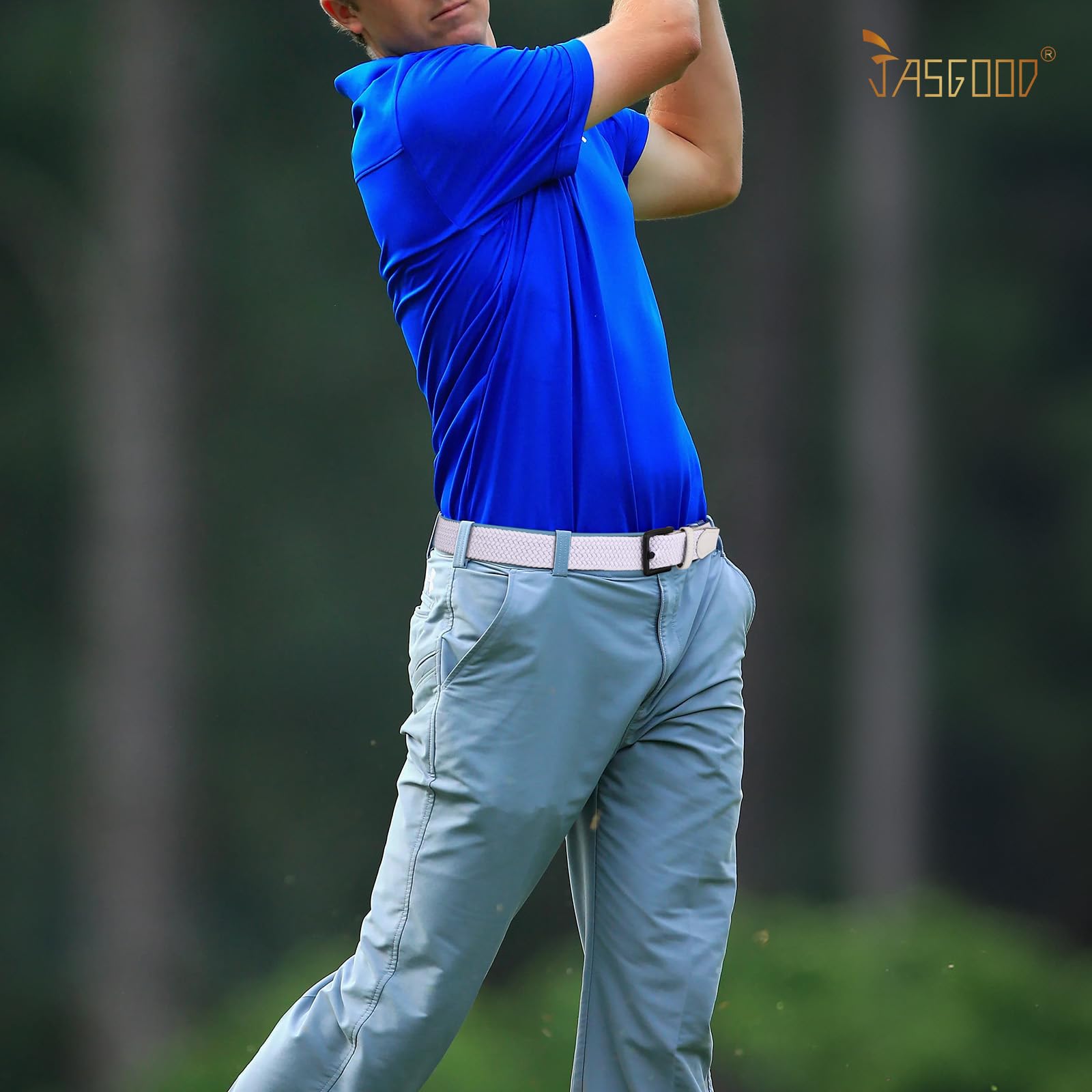 JASGOOD Elastic Braided Belt Men Stretch Golf Woven Casual Jeans Pants Canvas Fabric Tsa Approved Metal Free Belt