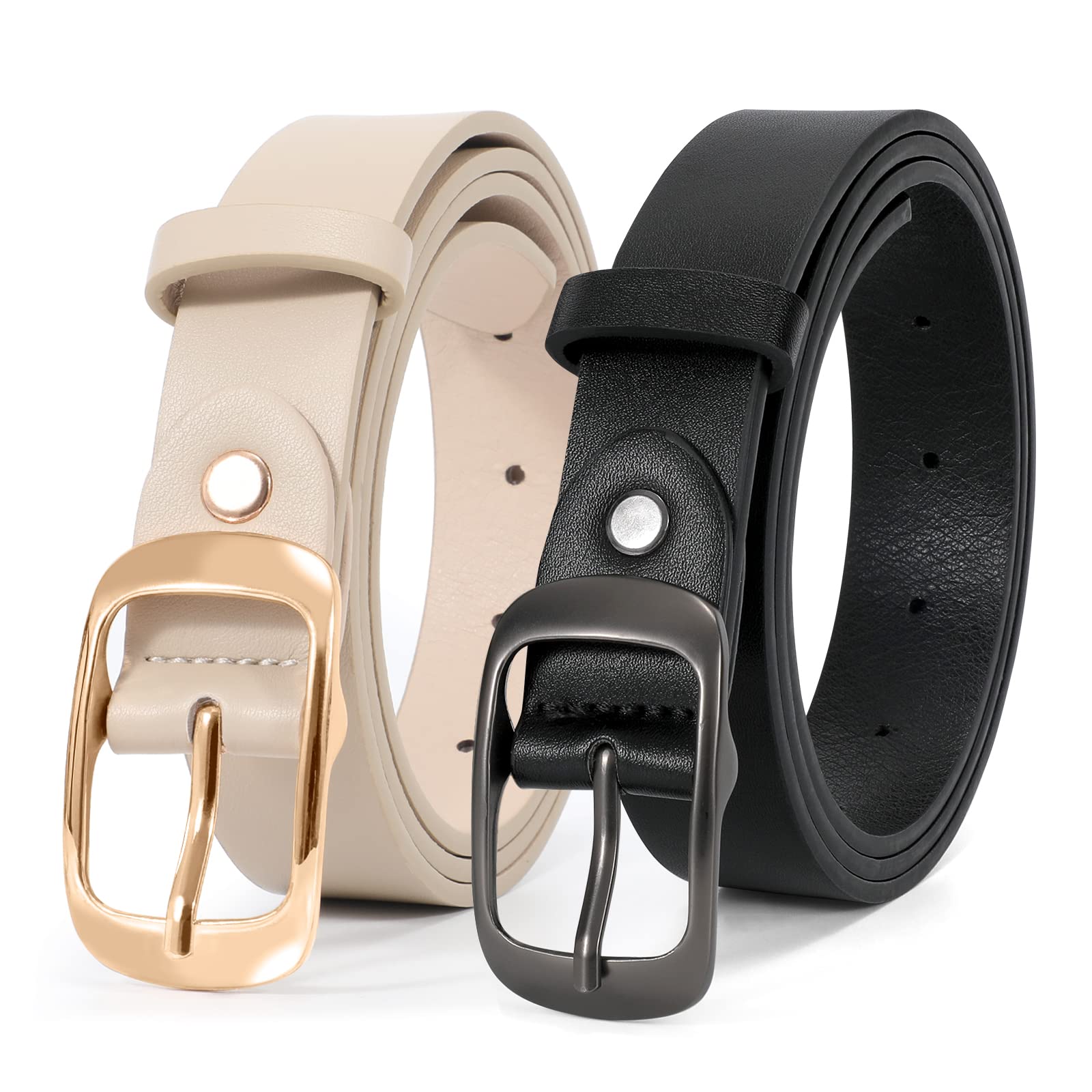 JASGOOD 2 Pack Women Faux Leather Belt, Fashion Ladies Belt with Pin Buckle for Jeans Pants - JASGOOD OFFICIAL