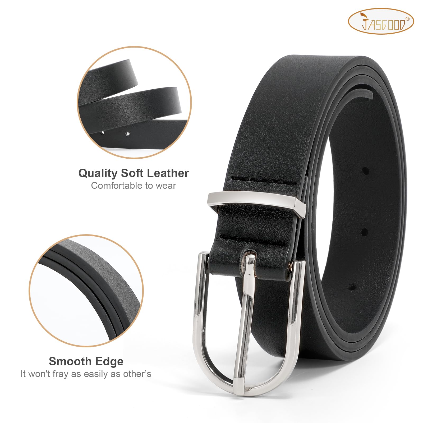 JASGOOD Women’s Leather Belts for Jeans Pants Fashion Ladies Belt with Gold Buckle - JASGOOD OFFICIAL