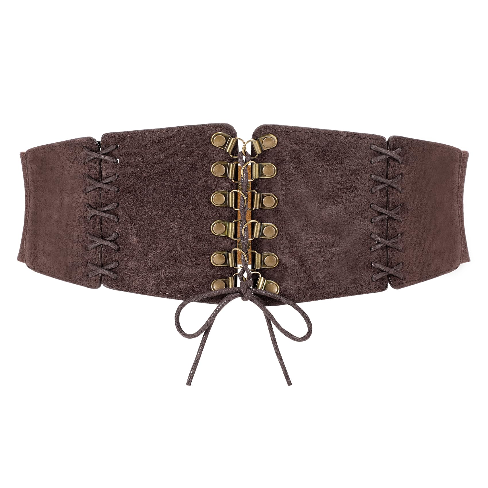 JASGOOD Women Elastic Corset Waist Belt Lace-up Tied Waspie Corset Suede Belts for Dress Halloween Costume